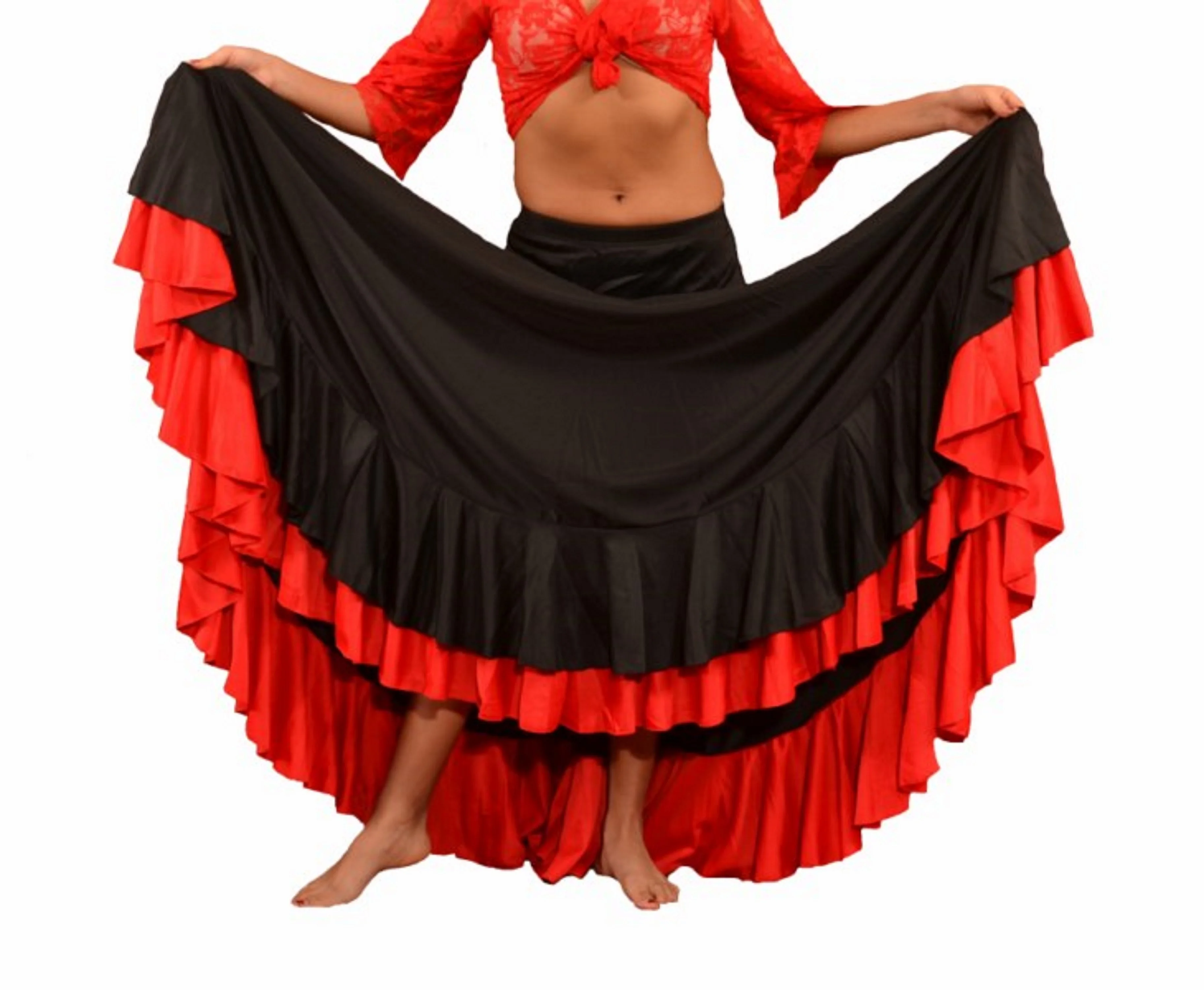 Flamenco woman skirt dance two ruffles. Sevillian dance performance rehearsal skirt