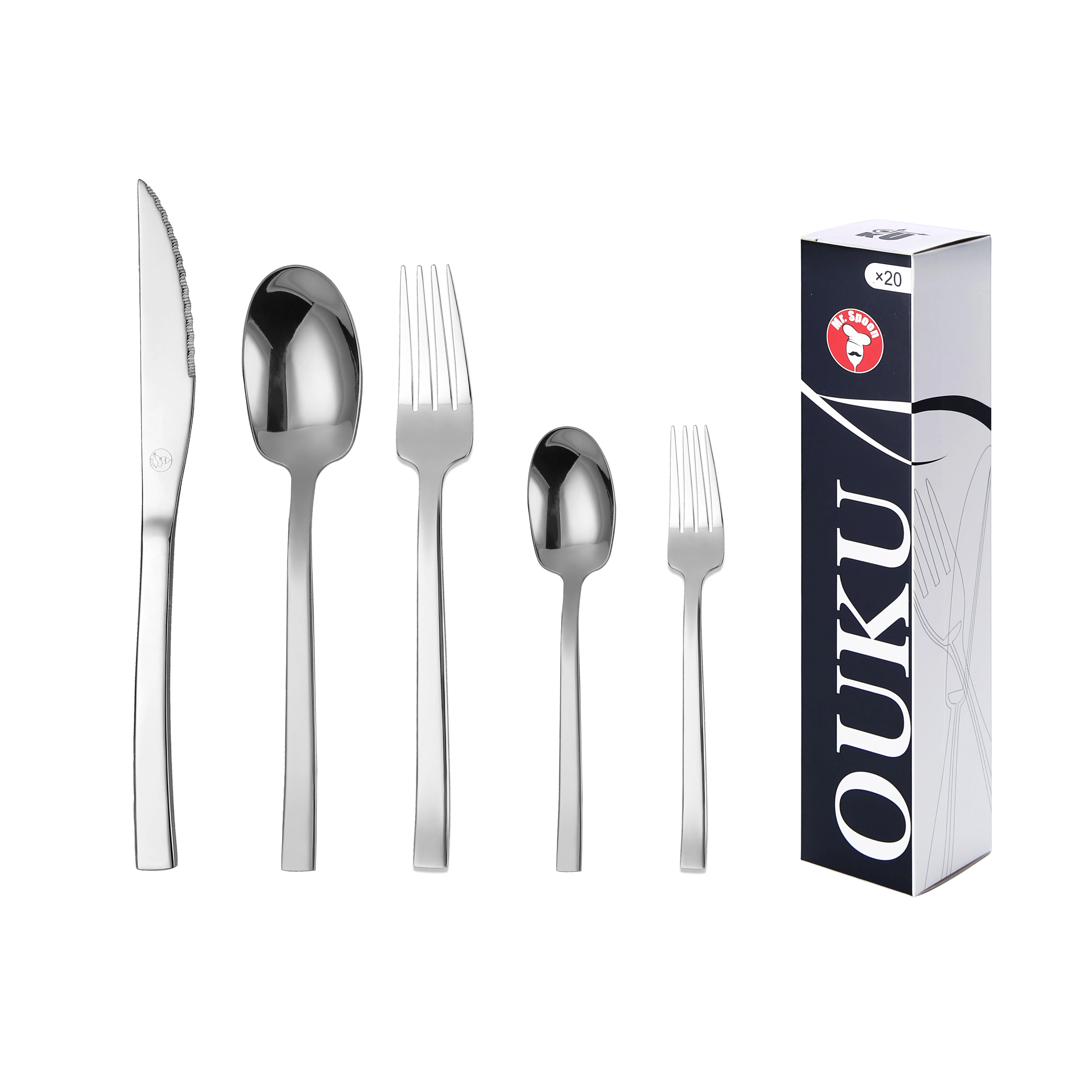 Mr.Spoon Serie Pala Juego 20, 30 o 36 piezas cubiertos,Acero Inoxidable 18/0,Económico y funcional,Incluye cuchillo carne o mesa,tenedor,cuchara,cucharilla,etc,Mango monobloque,Apto para