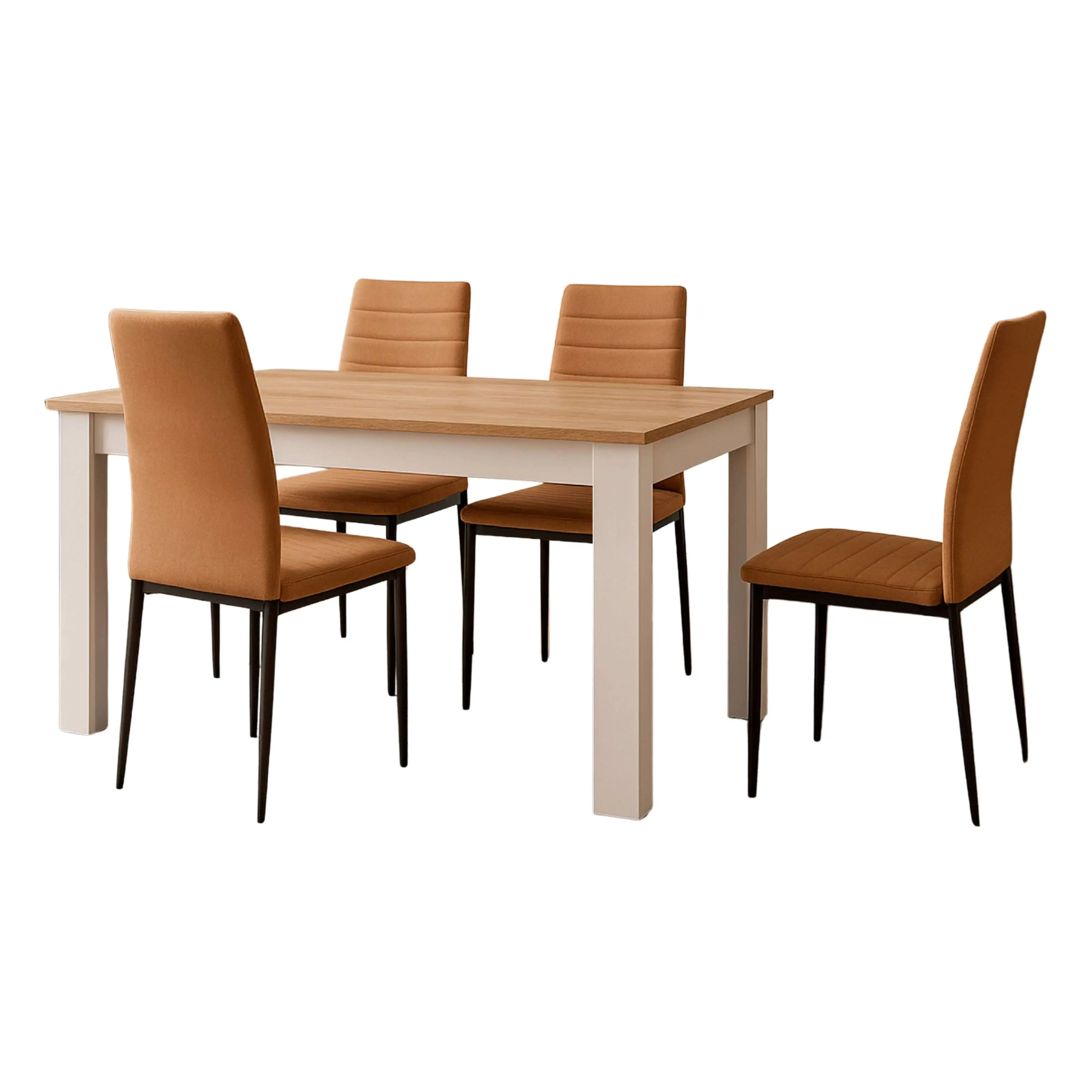 Miroytengo Blanco Juego De Comedor Mesa Extensible Y 4 Sillas, Juego De Mesa Extensible Y 4 Sillas, Mesa Rectangular Color Roble Canadian Y Artik