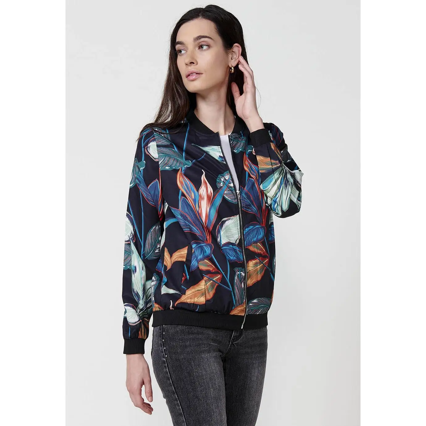 Koroshi Blusa tipo chaqueta transparencia manga larga y cuello redondo mujer