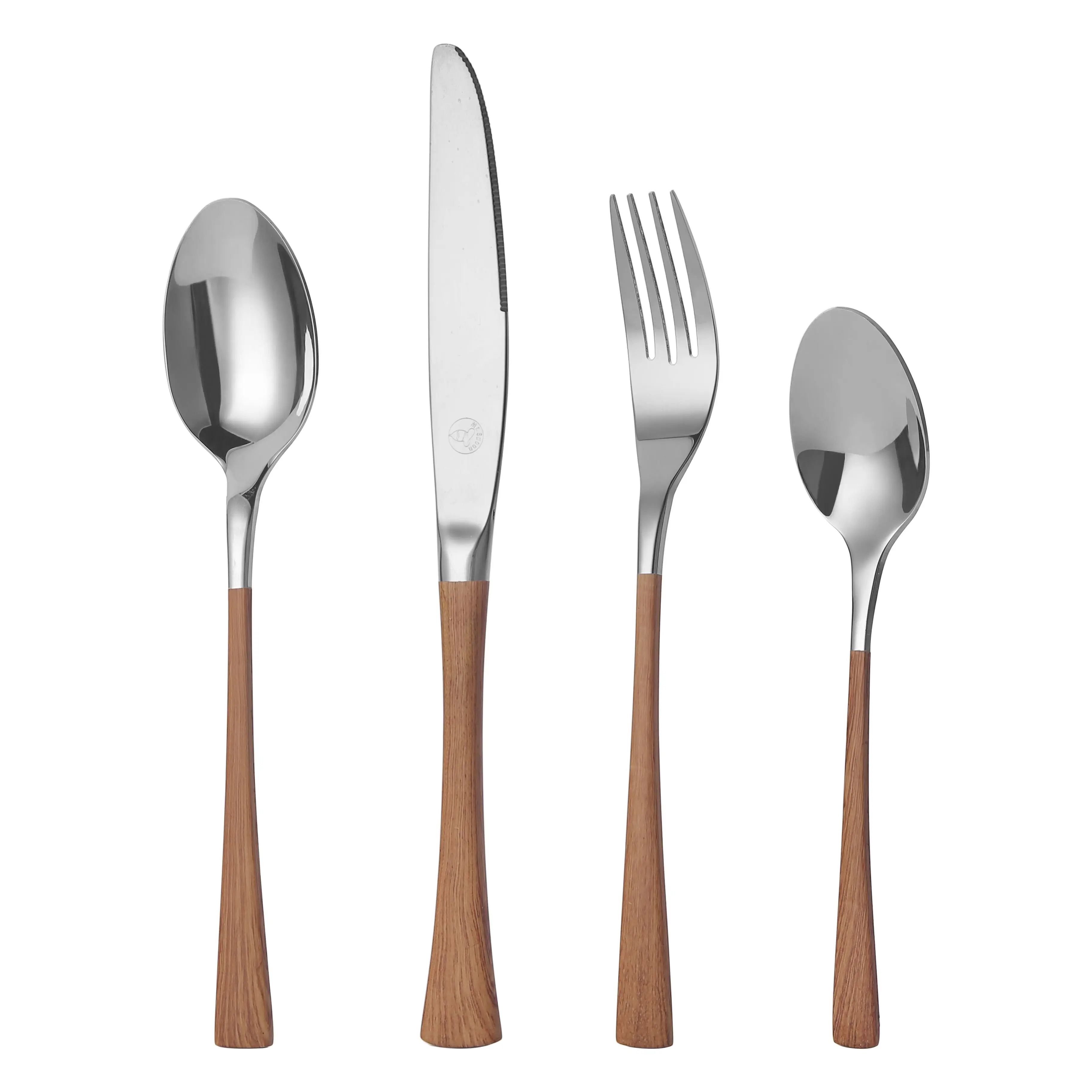 Mr.Spoon Juego 16 piezas Cubiertos, Acero inoxidable 18/0, Color Plateada, Mango marrón, Incluye cuchillo,tenedor,cuchara,cucharilla, Cubertería, Servicio para 4 Personas, Apto para lavavajillas.