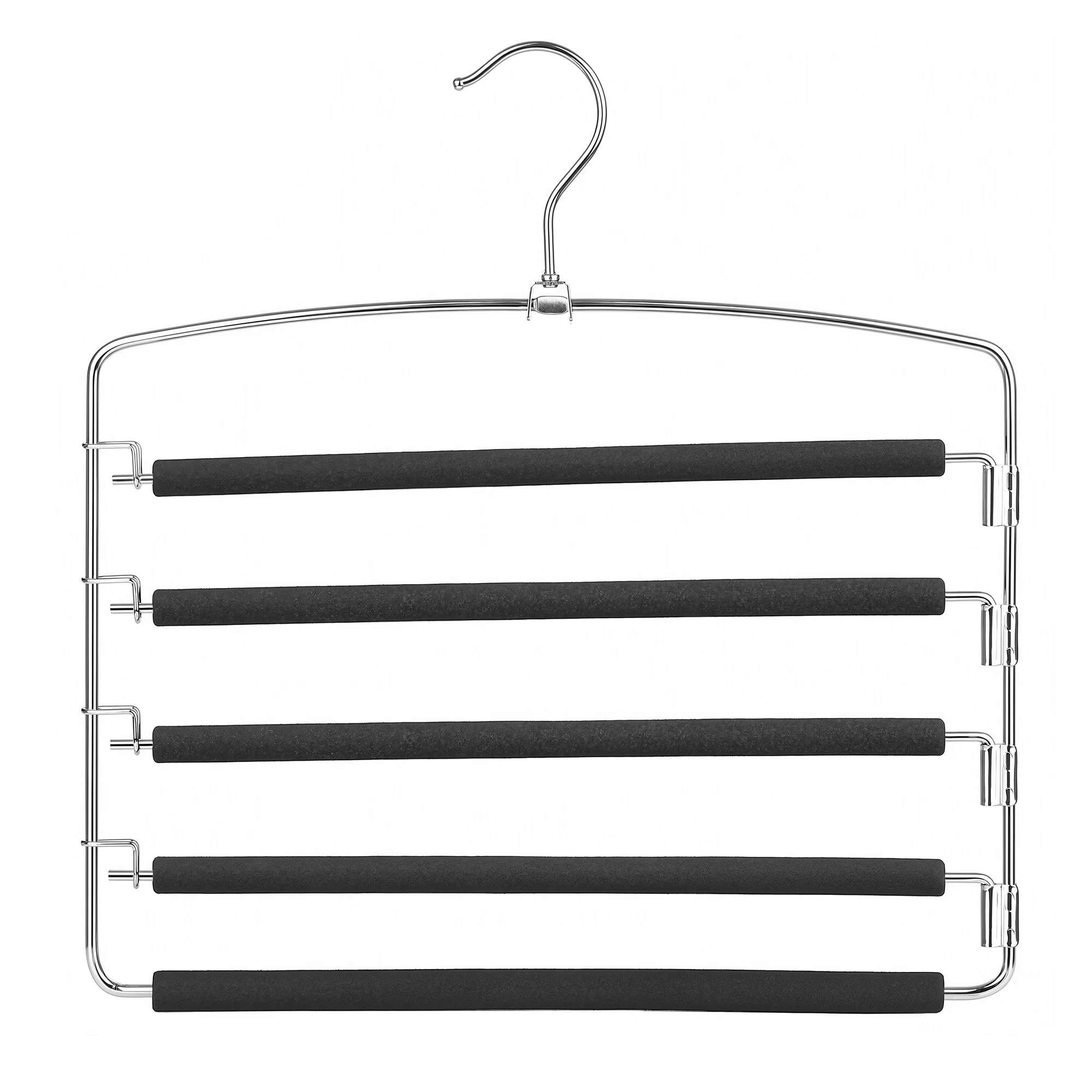 SONGMICS Perchas para Pantalones,Juego de 3, Metal,Multi-Barras,Ahorran Espacio,Estable con Acolchado Antideslizante, Barras de Columpio,para 5 Vaqueros Cada Una,Traje, Bufandas, Corbatas,Negro y