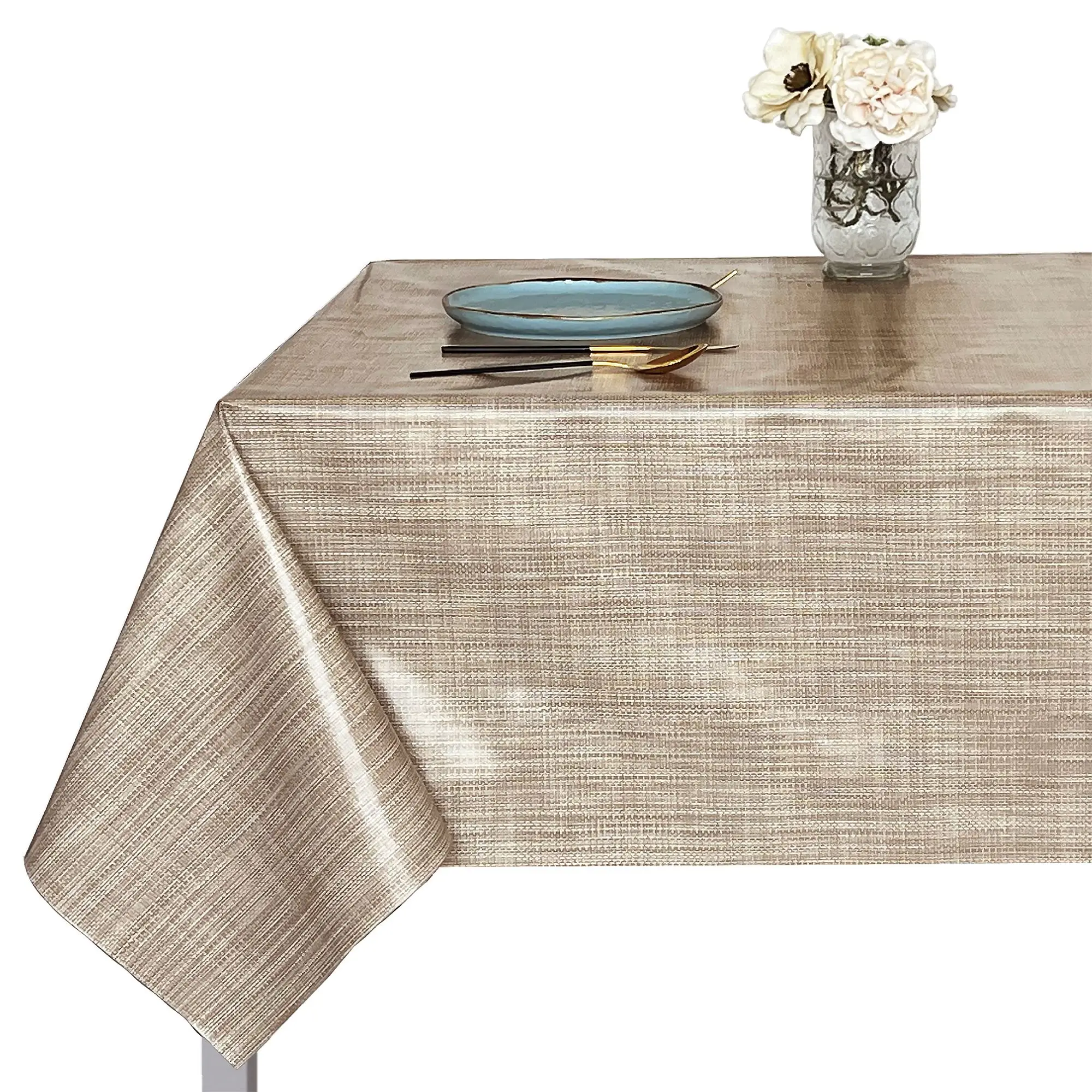 Mantel de hule PVC plástico rectangular, impermeable y fácil de limpiar, ideal para el hogar, cocina, comedor, jardín, balcón, salón o picnic. Diseño liso efecto lino moderno y elegante en color