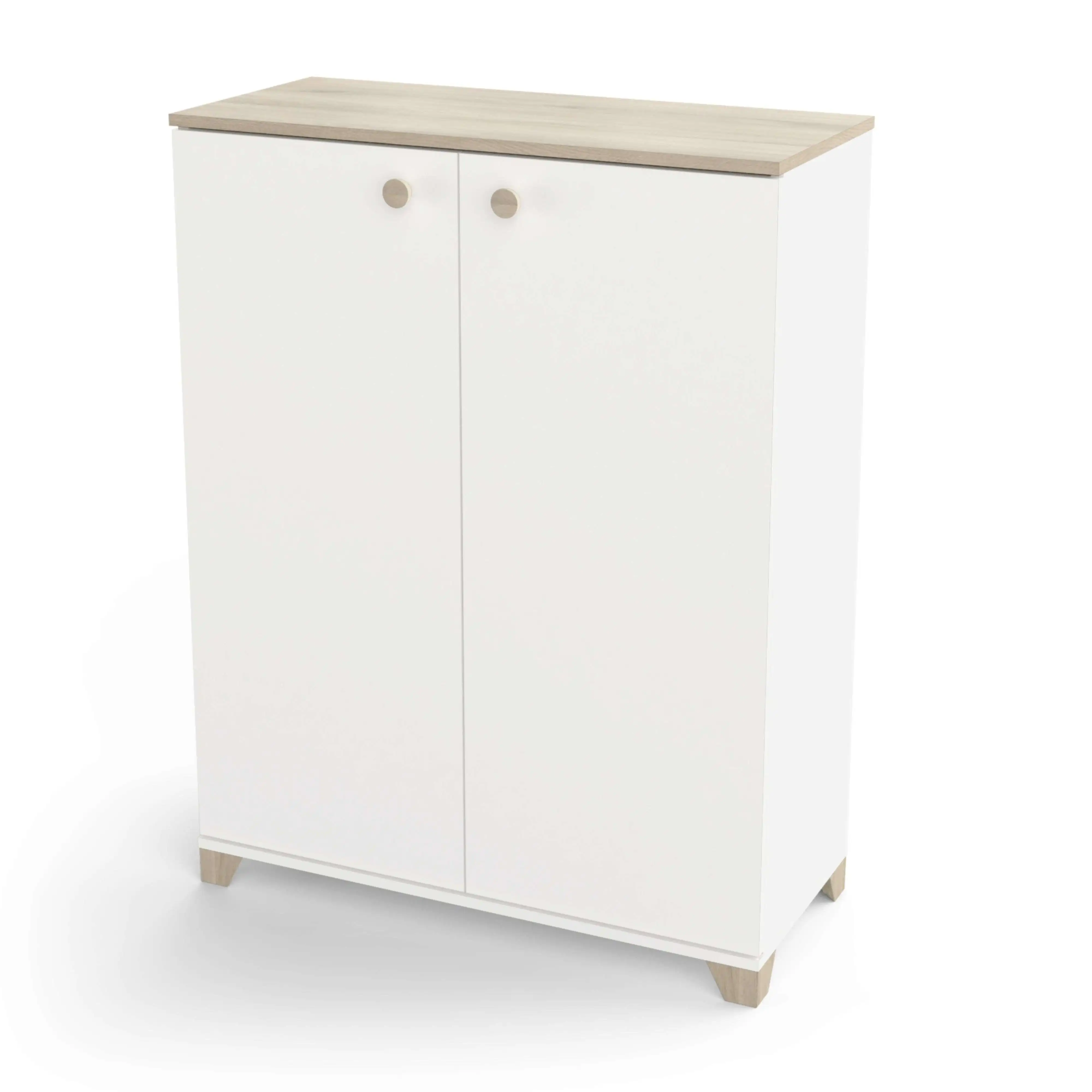Miroytengo Armario Auxiliar Pequeño Izzy con Puertas Abatibles en Color Blanco mate y Roble Kronoberg 104x80x35 cm