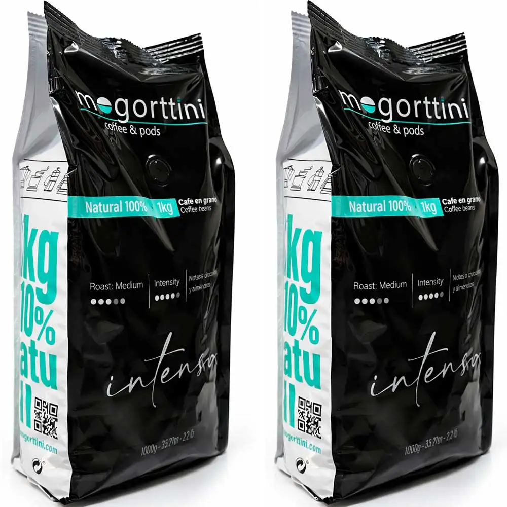 Mogorttini- Pack 2 Kilos Café en grano espresso Intenso natural -Ideal para Profesional, Hostelería y Grandes Consumidores - Especial Superautomática