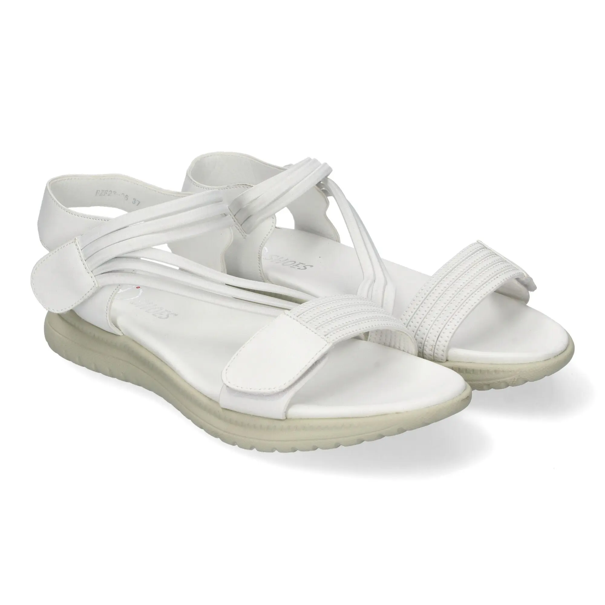 PuntoSalao Sandalias planas cómodas cierre velcro mujer color blanco FZ23-26