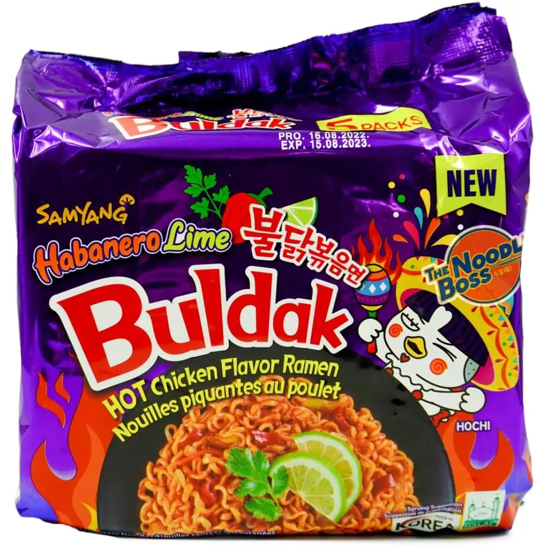 Samyang Buldak Habanero Lime, fideos picantes sabor lima de 5 PAQUETES