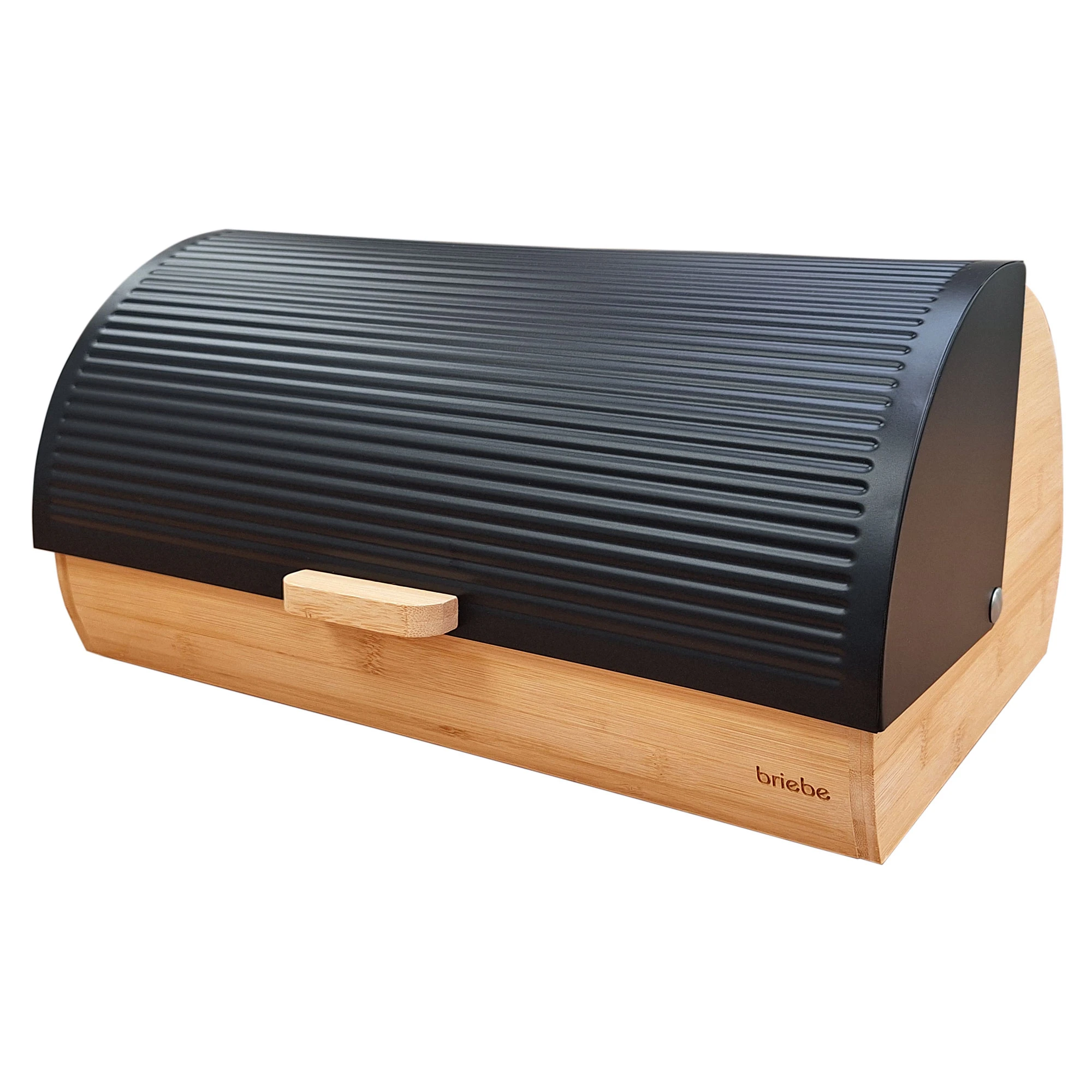 Briebe BB1162 Panera para Guardar Pan de Mesa Madera Bambú, Tapa Deslizante Bread Box Almacenamiento Bollería, , Negro