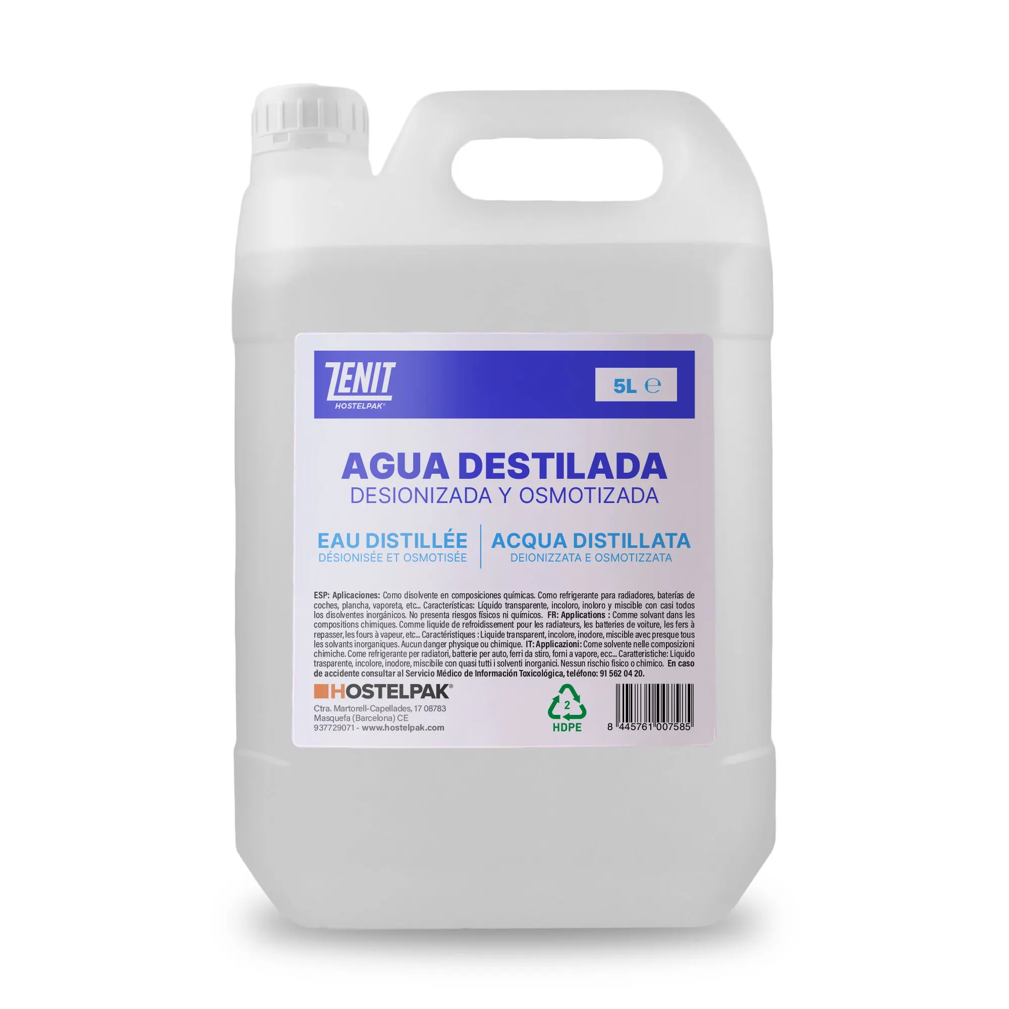 Hostelpak | Agua destilada Desionizada y osmotizada | Plancha, CPAP, Tattoo, Máquinas de esterilización