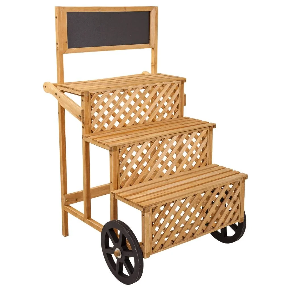 WANDERLUST DECO Kit Carro Expositor de Madera con 3 Bandejas y Pizarra - Ideal para Muebles de Recibidor y Estanterías