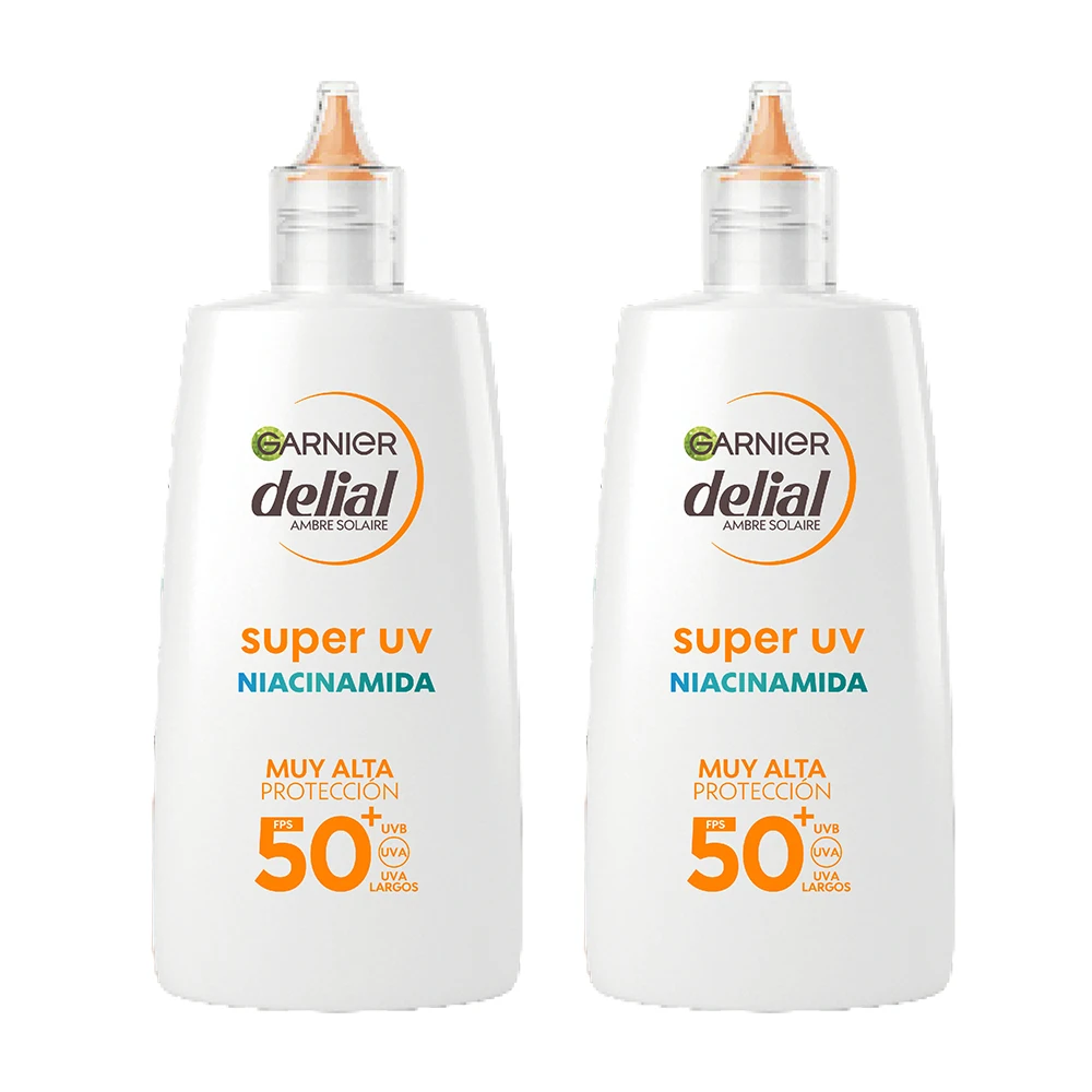 GARNIER| Delial Pack de 2 SUPER UV Niacinamida FPS50+ Crema Fluida Diaria Anti-Imperfecciones, 2x40ml