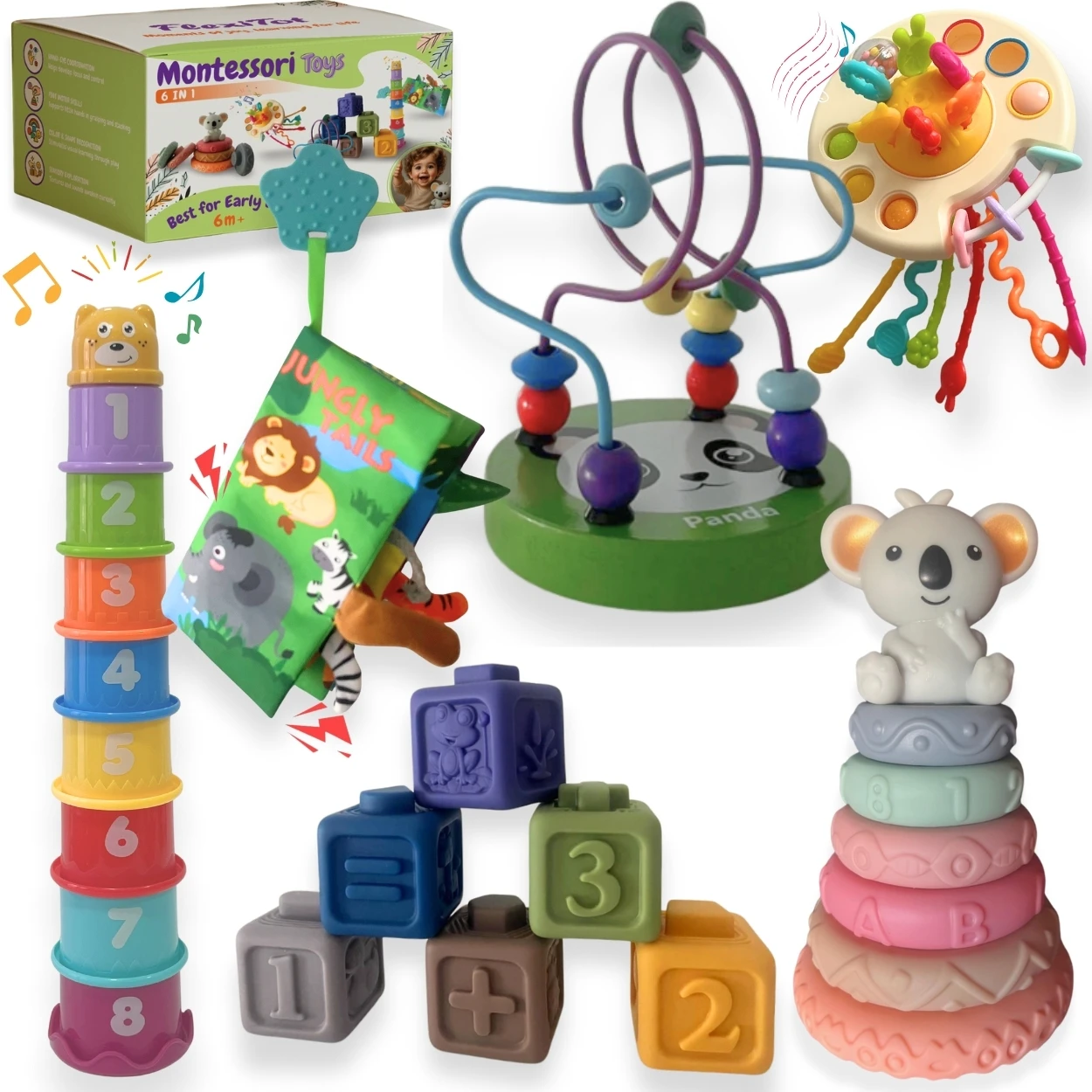 Juguetes bebe 1 año, juguetes de niña y niño, Monressori 1 año - Bebé, Juegos de entretenimiento niños, Set juegos Educativo, Torre aprendizaje, Sonajero bebe, Laberinto de Cuentas y Vaso Encajables,