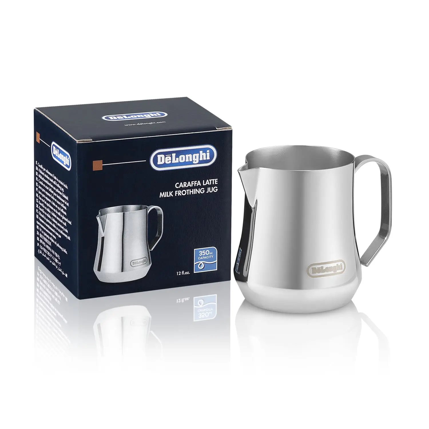 Delonghi - Jarra para espumar leche. Capacidad 350ml, acero inoxidable y con mango ergonómico. Modelo DLSC060