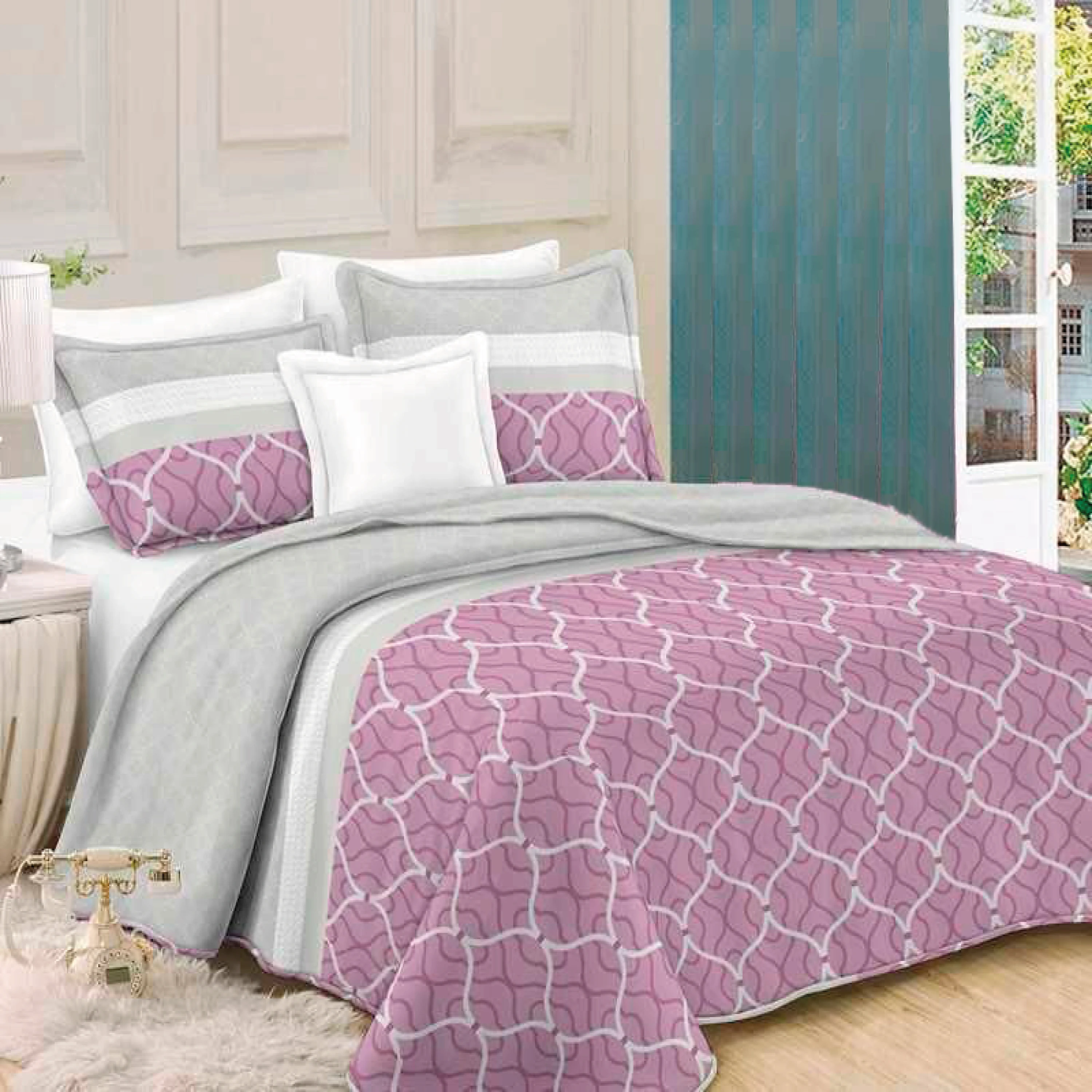 Vivid Torral - Colcha Bouti Verano Unión Estampada Reversible + Fundas De Cojines* Poliéster, Fresquita, Transpirable, Diseño, Primavera, Verano