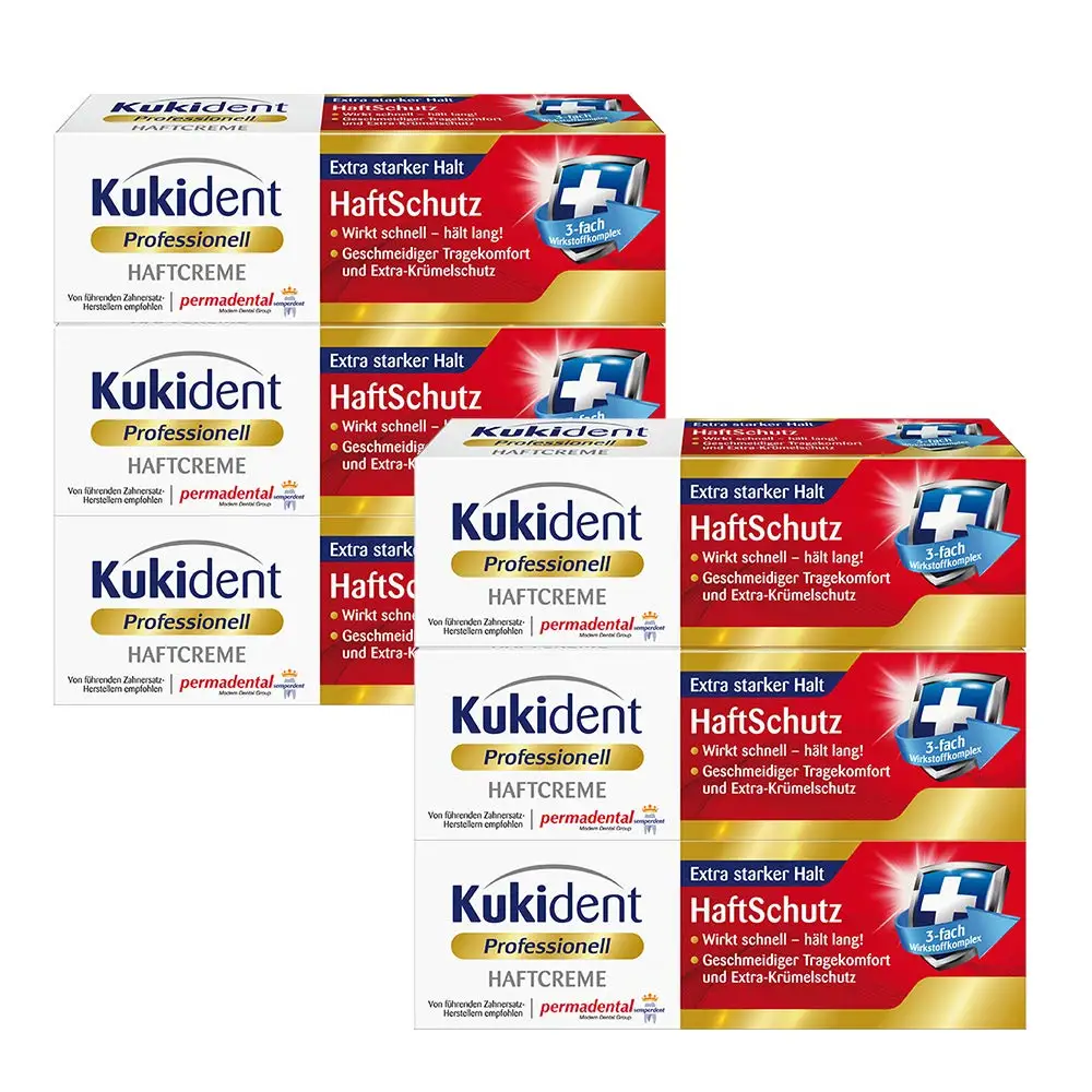 Kukident Crema Adhesiva Fuerte – Pack 6 x 40 g – Adhesión Extra Fuerte y Duradera para Prótesis Dentales – Comodidad y Protección Todo el Día