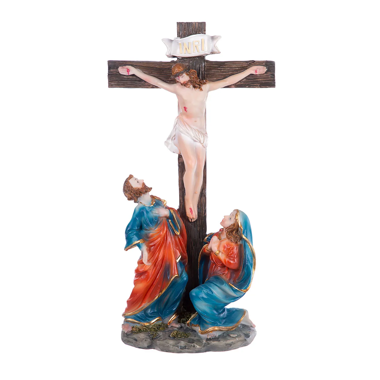 Figura Crucifijo de Jesús. Pack 1 o 2 Estatuas Religiosas Hechas de Resina, Imagen de Jesús en la Cruz. Figura Religiosa Decoración de Interiores. Ideal para Casa, Hogar, Salones, Dormitorios,