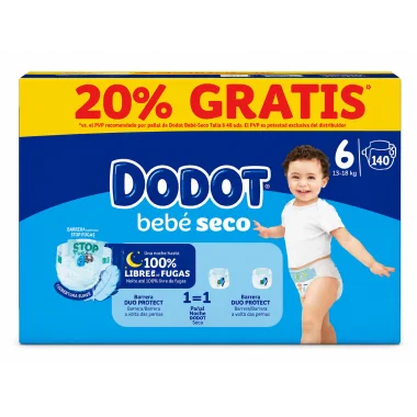 Pañales Dodot Talla 6 Mega Box XXL 140 Uds – Protección Premium para Niños Más Grandes Dodot