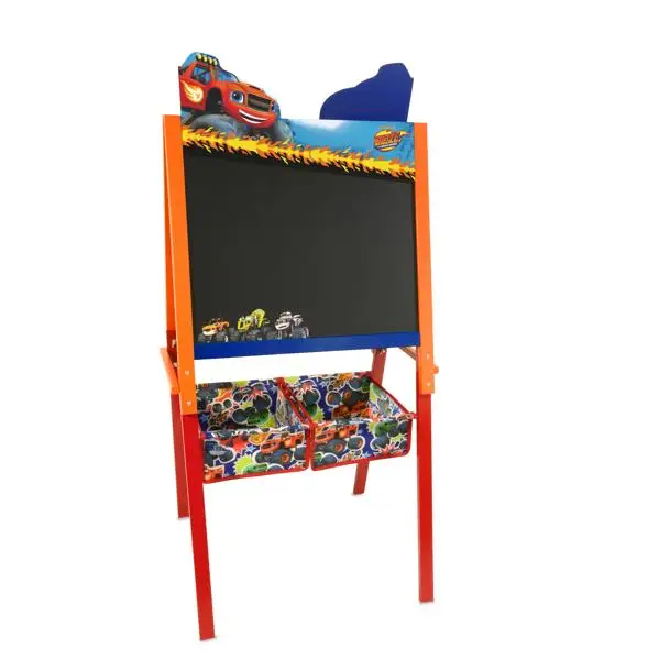 Pizarra infantil de 4 patas, doble cara, con cajones, con diseños exclusivos de Blaze & Monster Machine (2101) Una cara para pintar con rotulador y la otra con tiza. Calidad al mejor precio. De