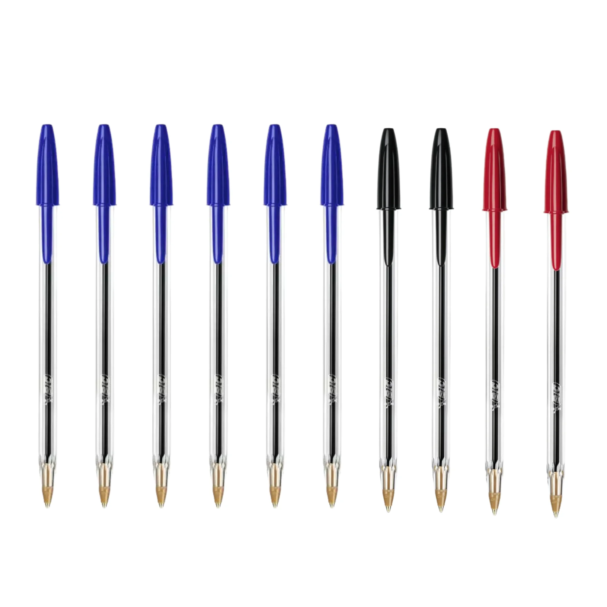 BiC Pack 10 Cristal Original - 6 Bolígrafos Azul, 2 negros y 2 rojos Punta Media , Pack de 10 Unidades. Material escolar