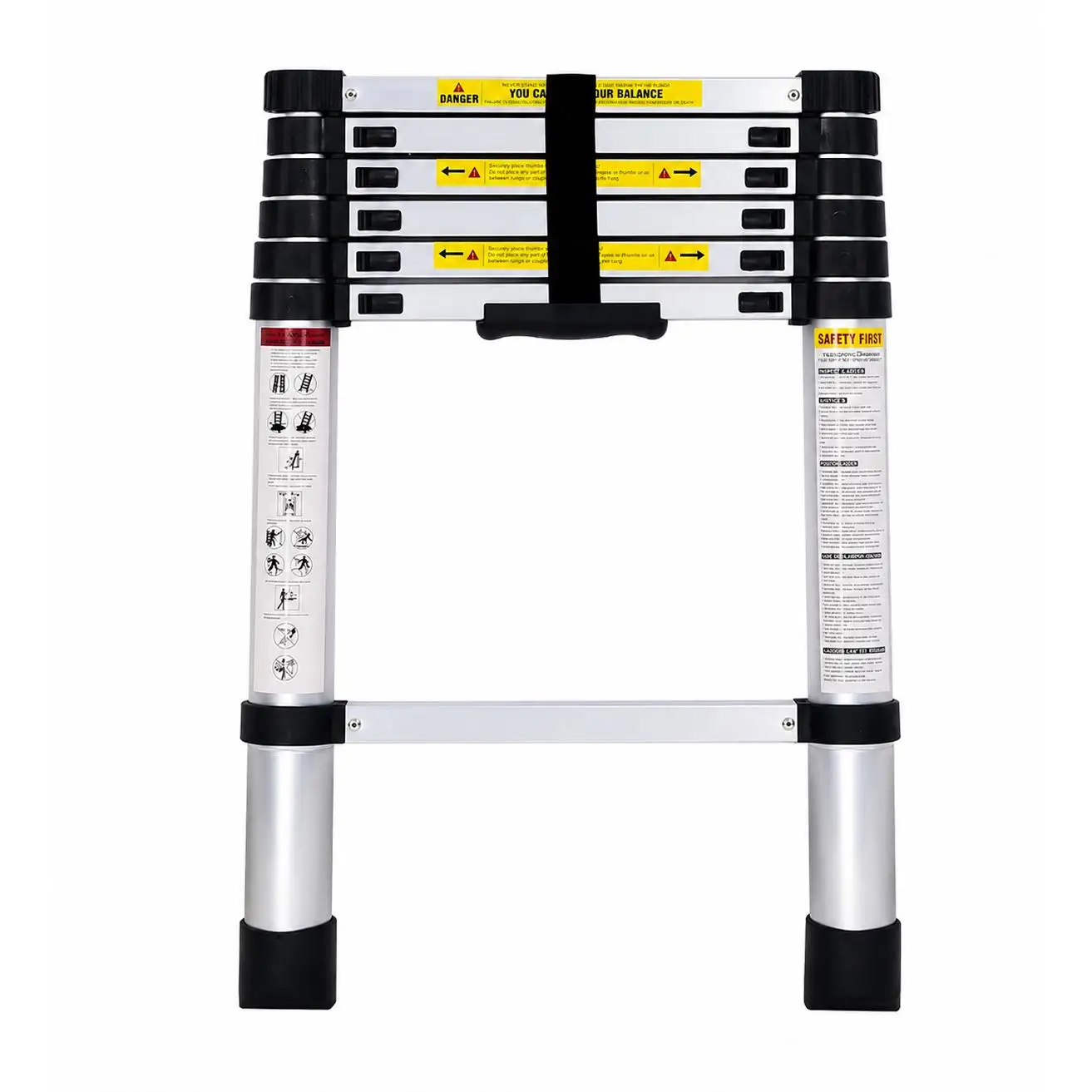 Escalera Telescópica de Aluminio Extensible y Plegable, Antideslizante y Compacta, con Bloqueo de Seguridad, Escalera Portátil Resistente para Hogar, Obras, Limpieza, Mantenimiento y Uso Profesional