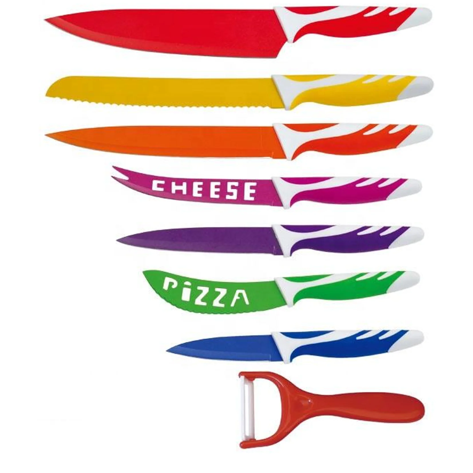 Lolek Set de 7 Cuchillos de Acero Inoxidable + Pelador de Patatas de Cerámica