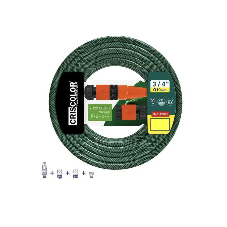 Manguera de Agua de Jardín Set con Conexión y Boquillas para Riego Reforzada 3 Capas Presión de rotura de 20 bar 3/4" 19mm 10/15/20 Metros.