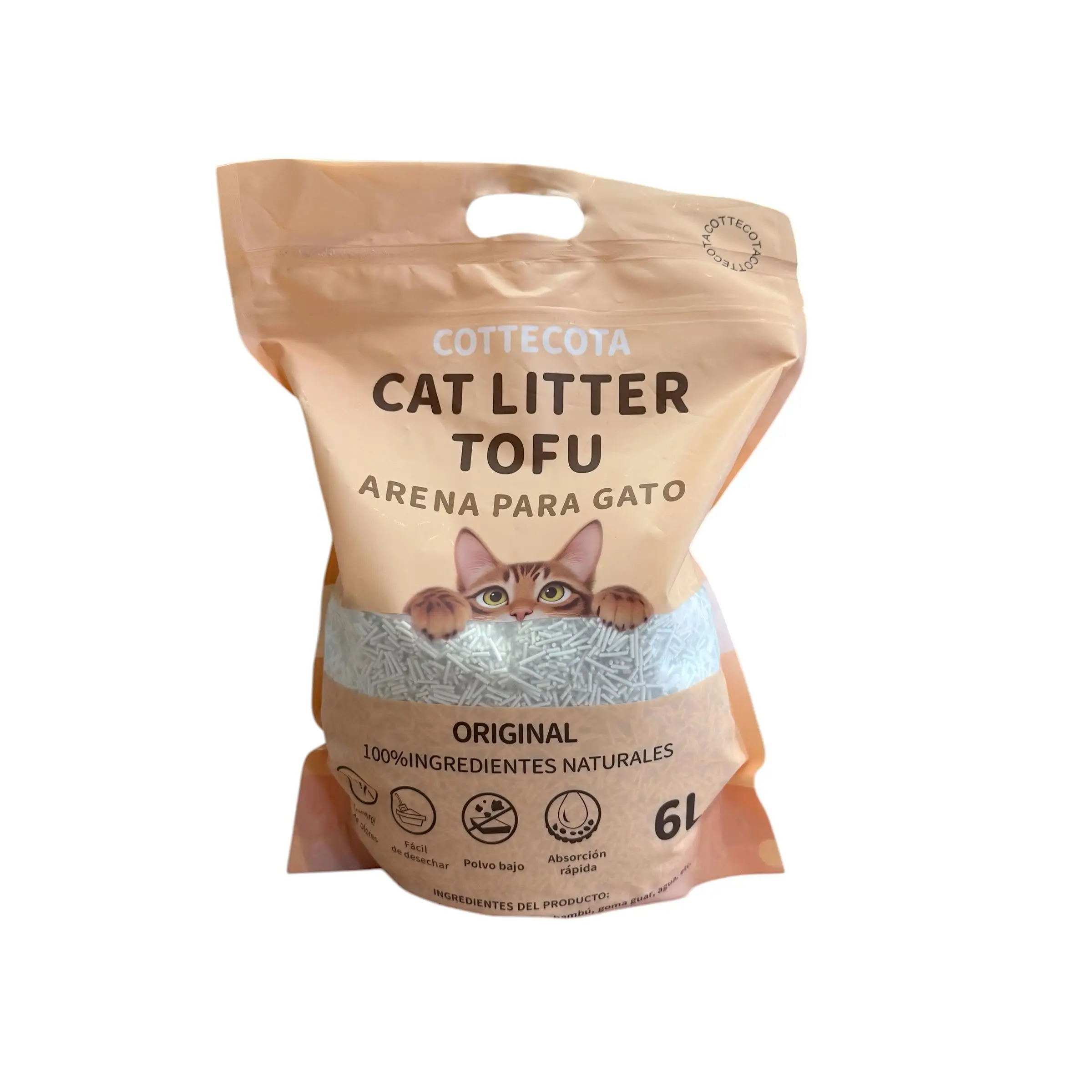COTTECOTA-Arena para Gatos 6 L de Tofu ecológico Vegetal, Lecho natural para Gatos Libre de Polvo Arena Natural Aglomerante ,Arena para mascota vegetal absorvente , Arena de tofu para gatos antiolor y