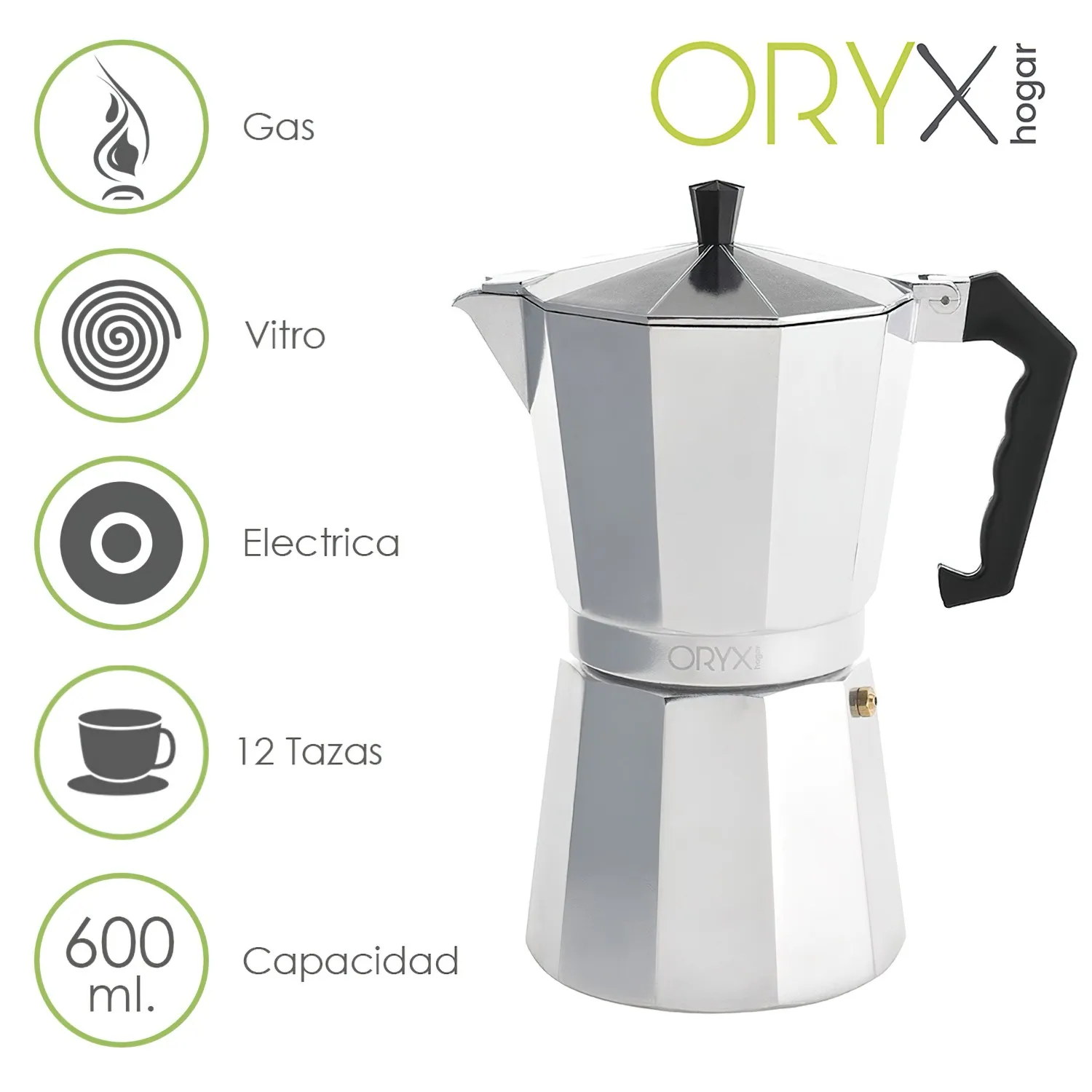 Oryx Cafetera Italiana 12 Tazas Inox - Imagen 3