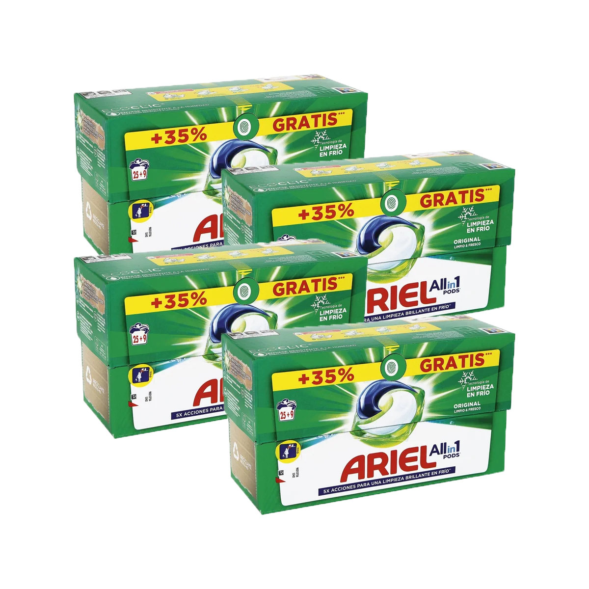4ud Detergente ARIEL All-in-1 Pods de 25+9 (136 capsulas en total) máquina liquido