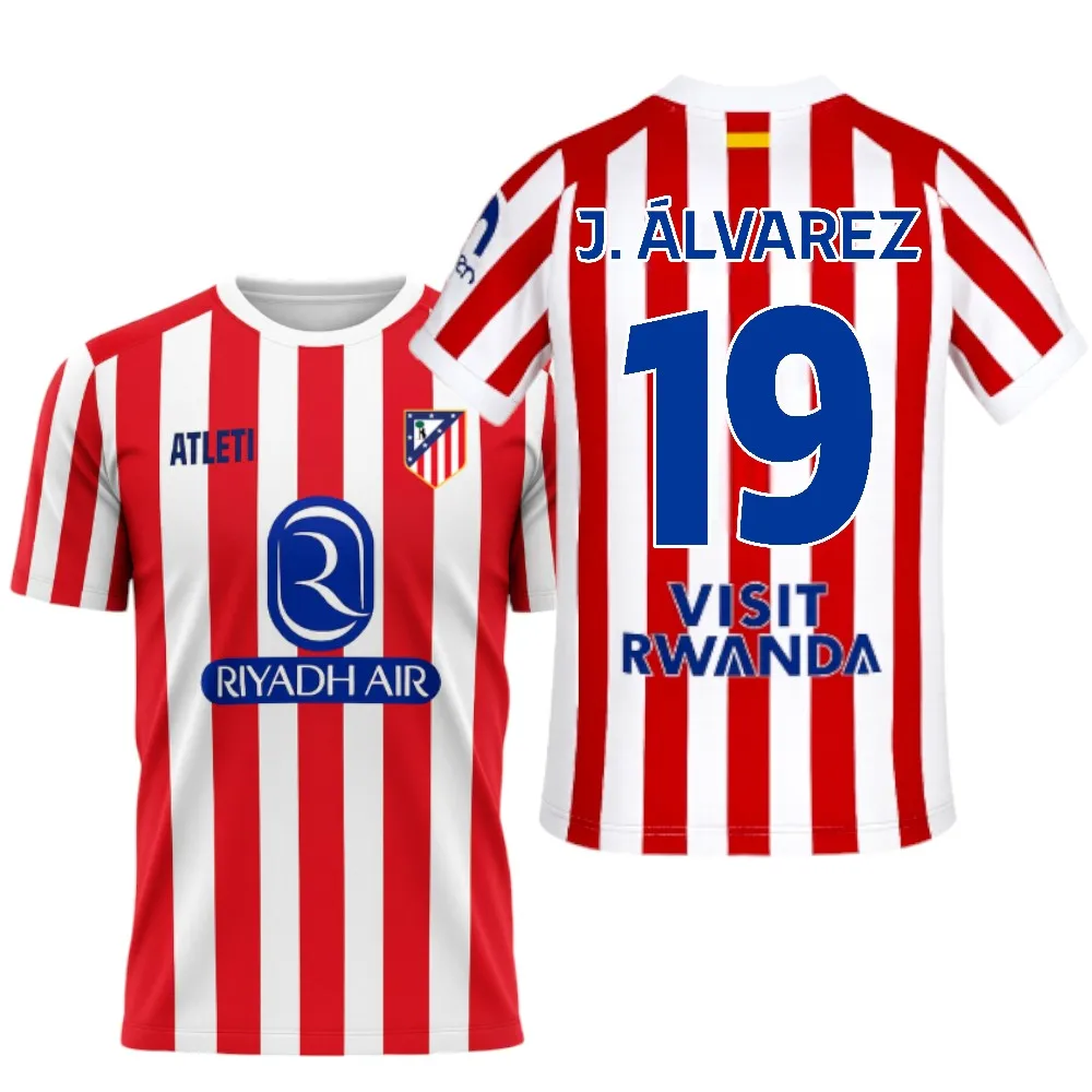 Atletico de Madrid - Camiseta J. Álvarez 25-26 | Dorsal 19 Estilo Jugador | Rayas Rojas clásicas | Tejido técnico Transpirable
