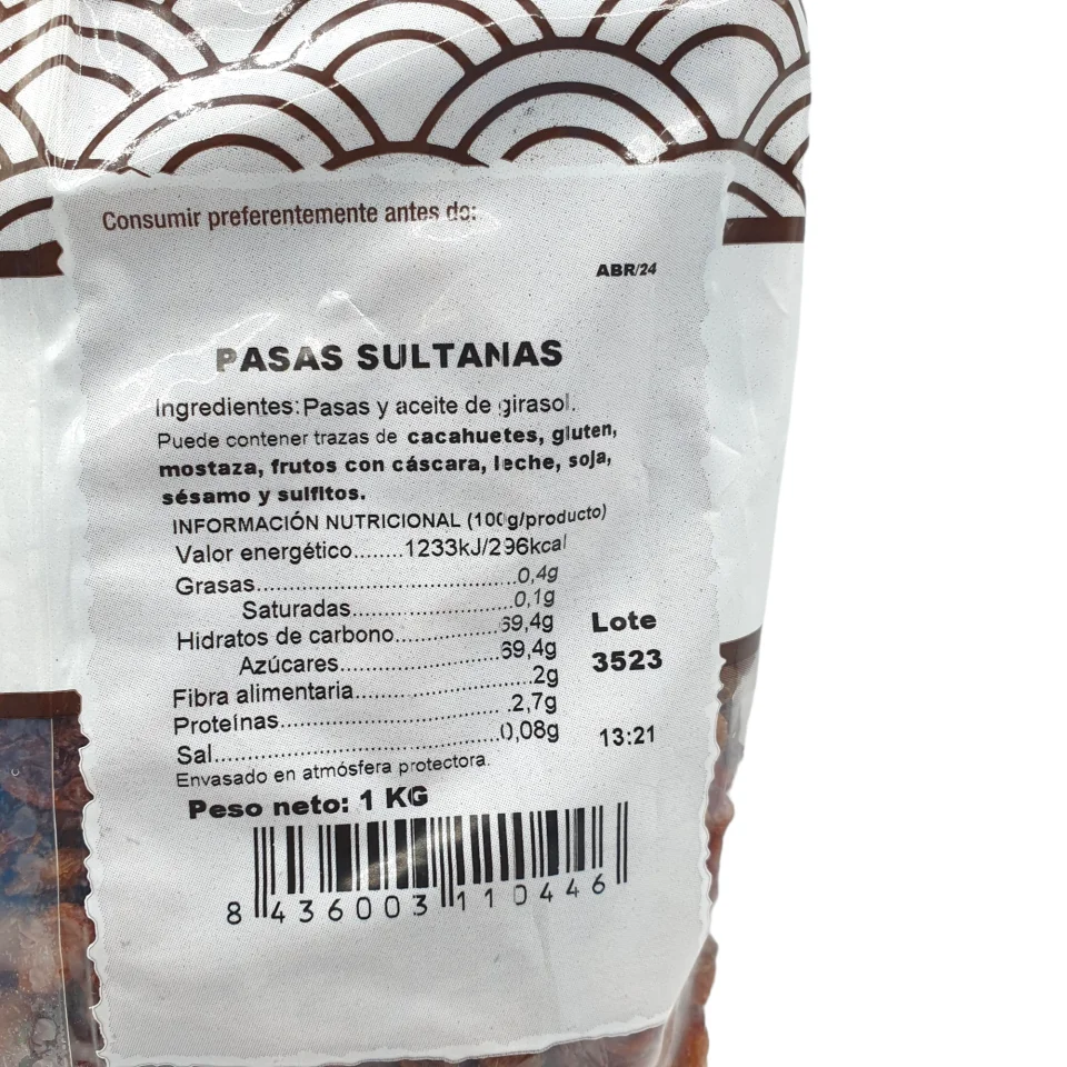 Dehydrated Sultanas raisins-Kilo bag-La Albufera-whole raisins