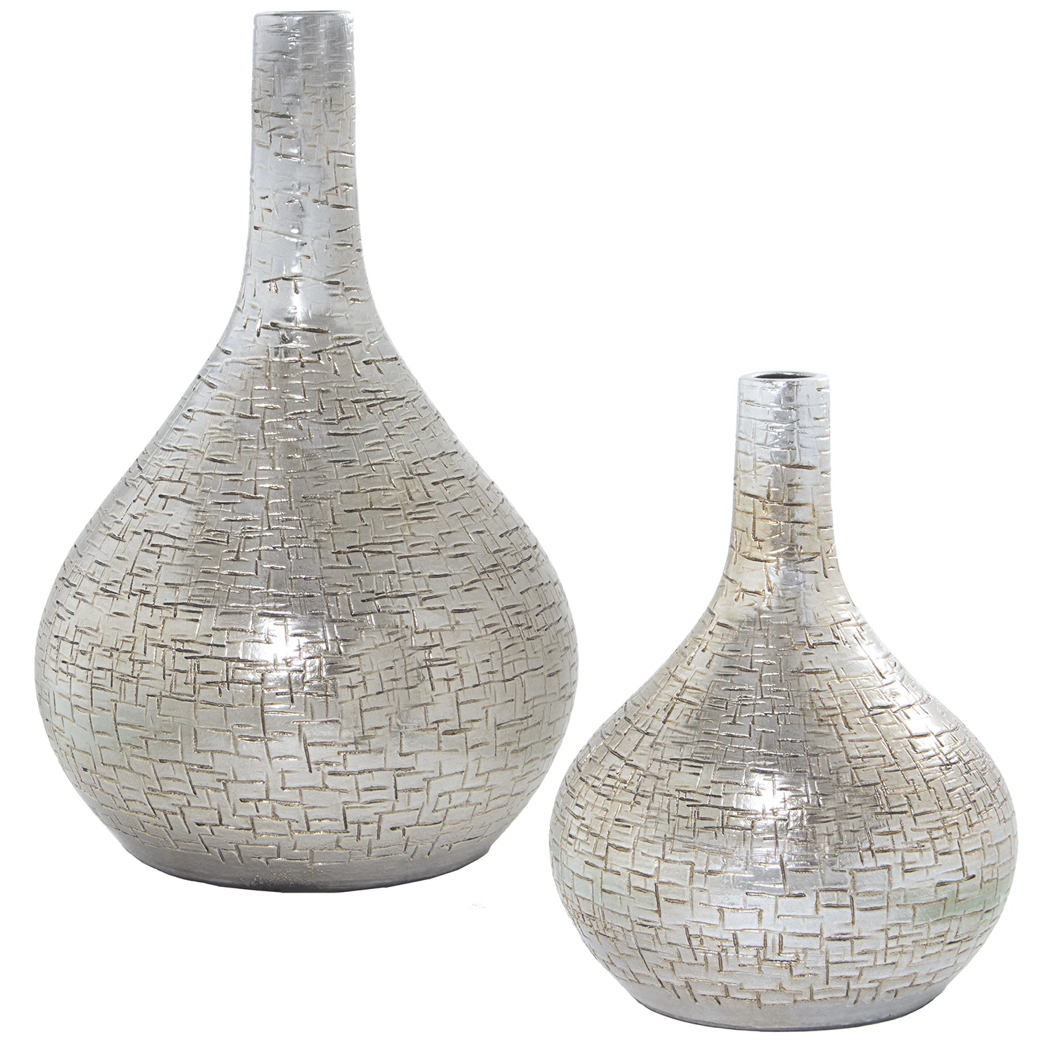Set 2 jarrones ceramica plateado 20x32 y 24x42cm