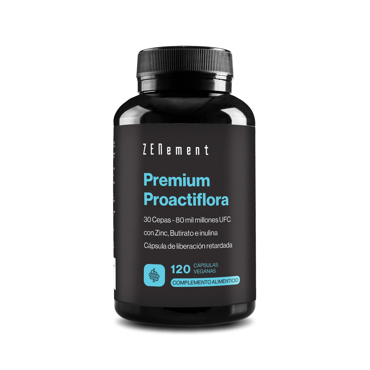 Premium Proactiflora 30 Cepas | 80 mil millones de UFC + Butirato, Inulina y Zinc - 120 Cápsulas Zenement