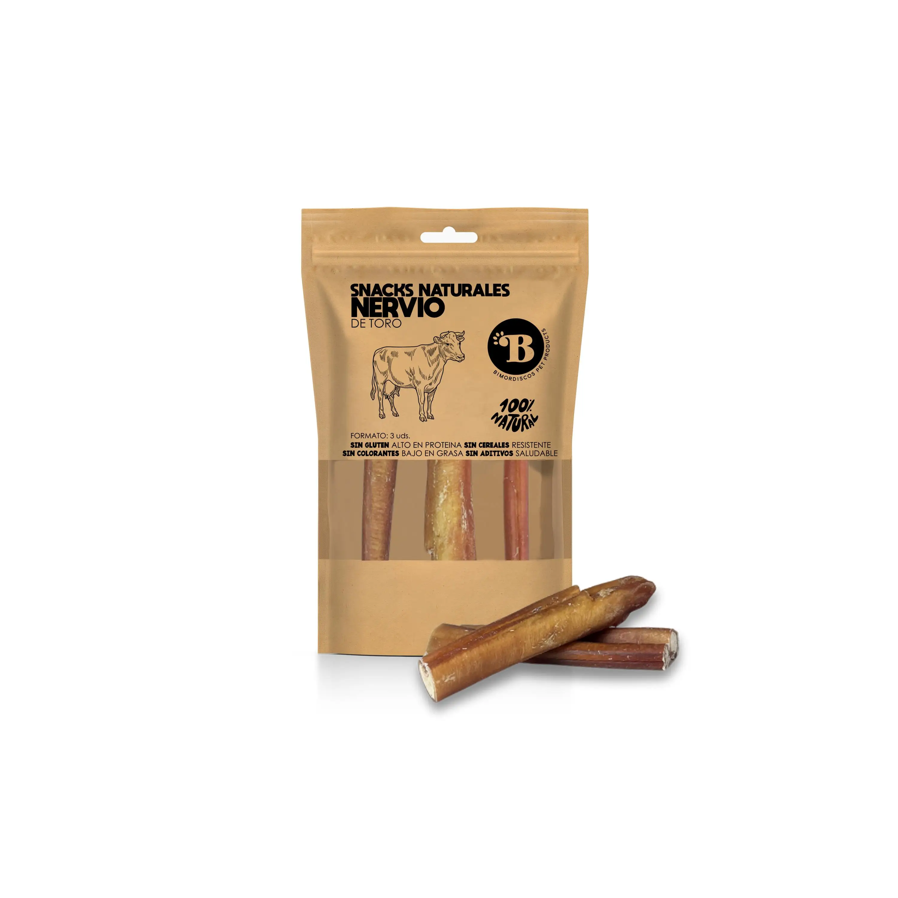 BIMORDISCOS Nervio de Toro para Perros | 3 Unidades | Snacks para Perros | Naturales, Sin Aditivos ni Conservantes | Premios para Perros | Ideal para Perros de Todos los Tamaños