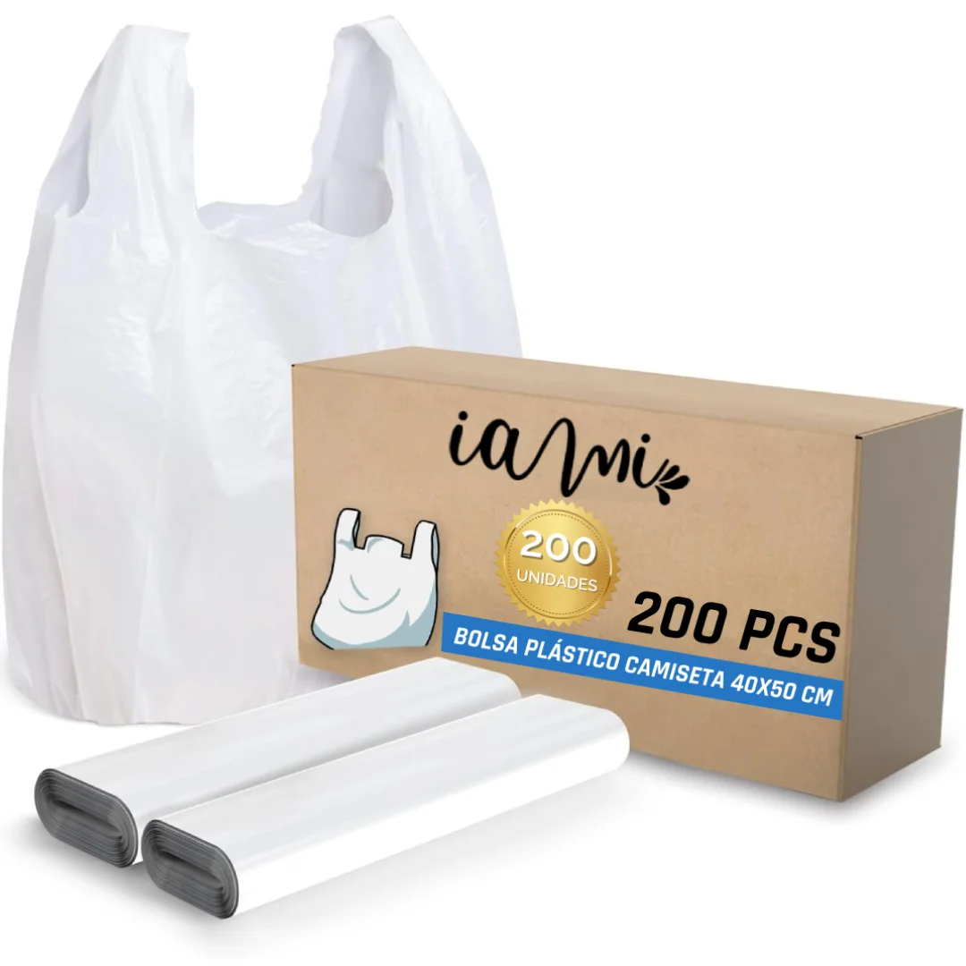 Plastic bags with handles-various sizes 30x40 - 35x50 - 40x50-50x60-suitable for food use-package with 200 bags of Tshirt handles-Super resistant-Double reinforcement