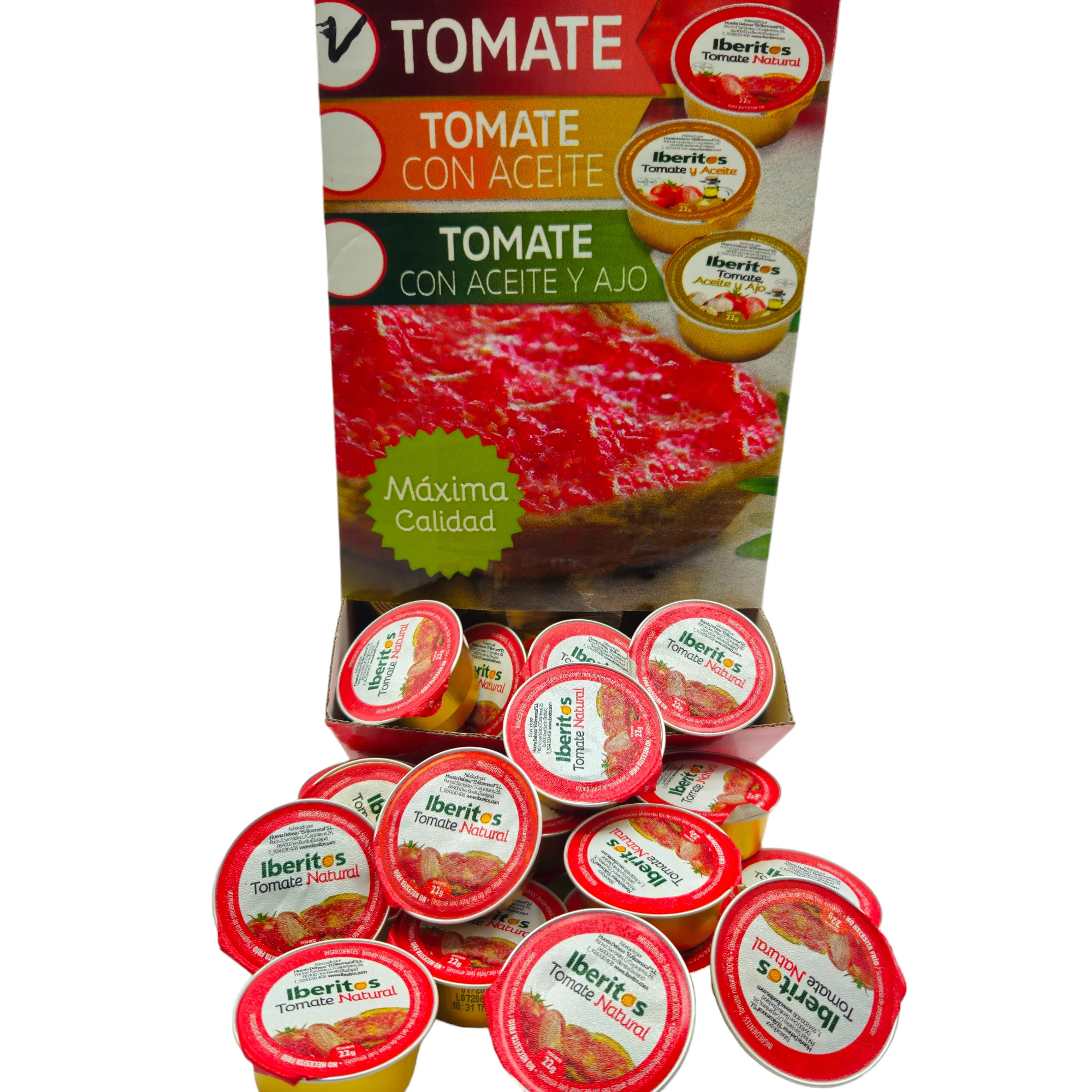 Tomate Natural Rallado Monodosis Iberitos - Expositor con 120 monodosis de 22 gramos - Tomate Natural Rallado - Especial Hosteleria - Totalmente Natural