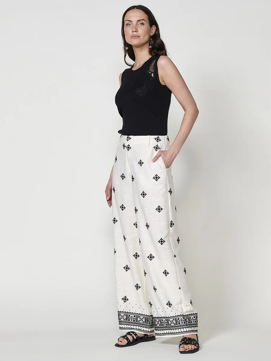 Koroshi Pantalón de viscosa y lino para mujer