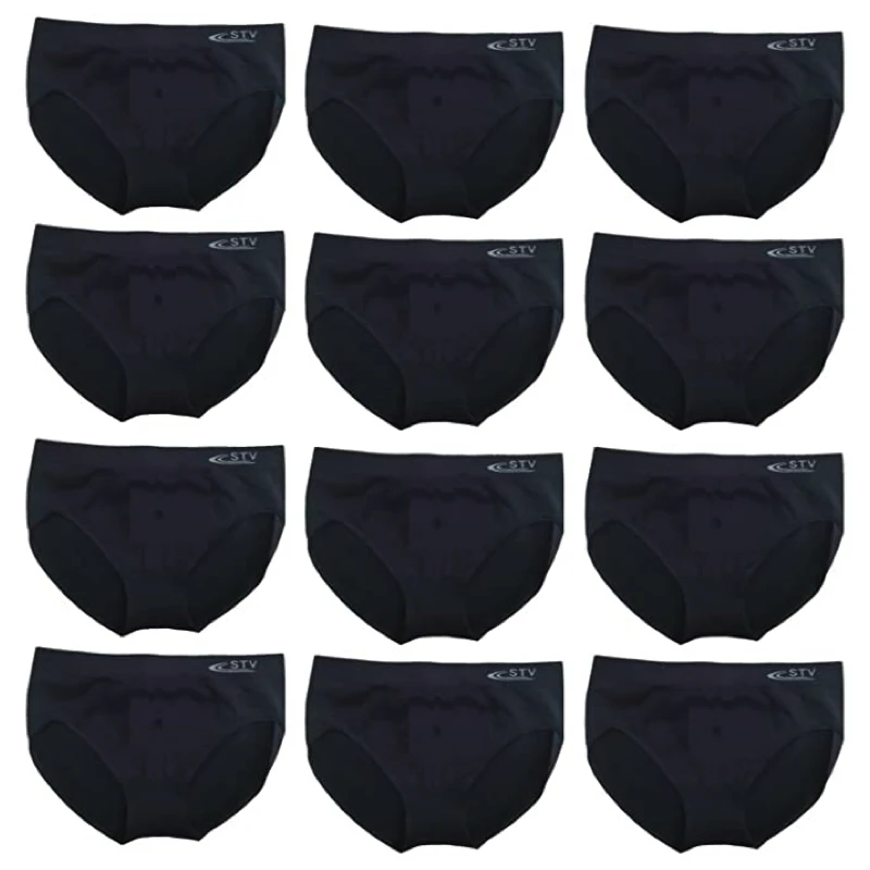 Bragas Negro Licra Talle Alto Sin Costuras Moldeadores Mujer STV International Lote 12 unidades todas negras
