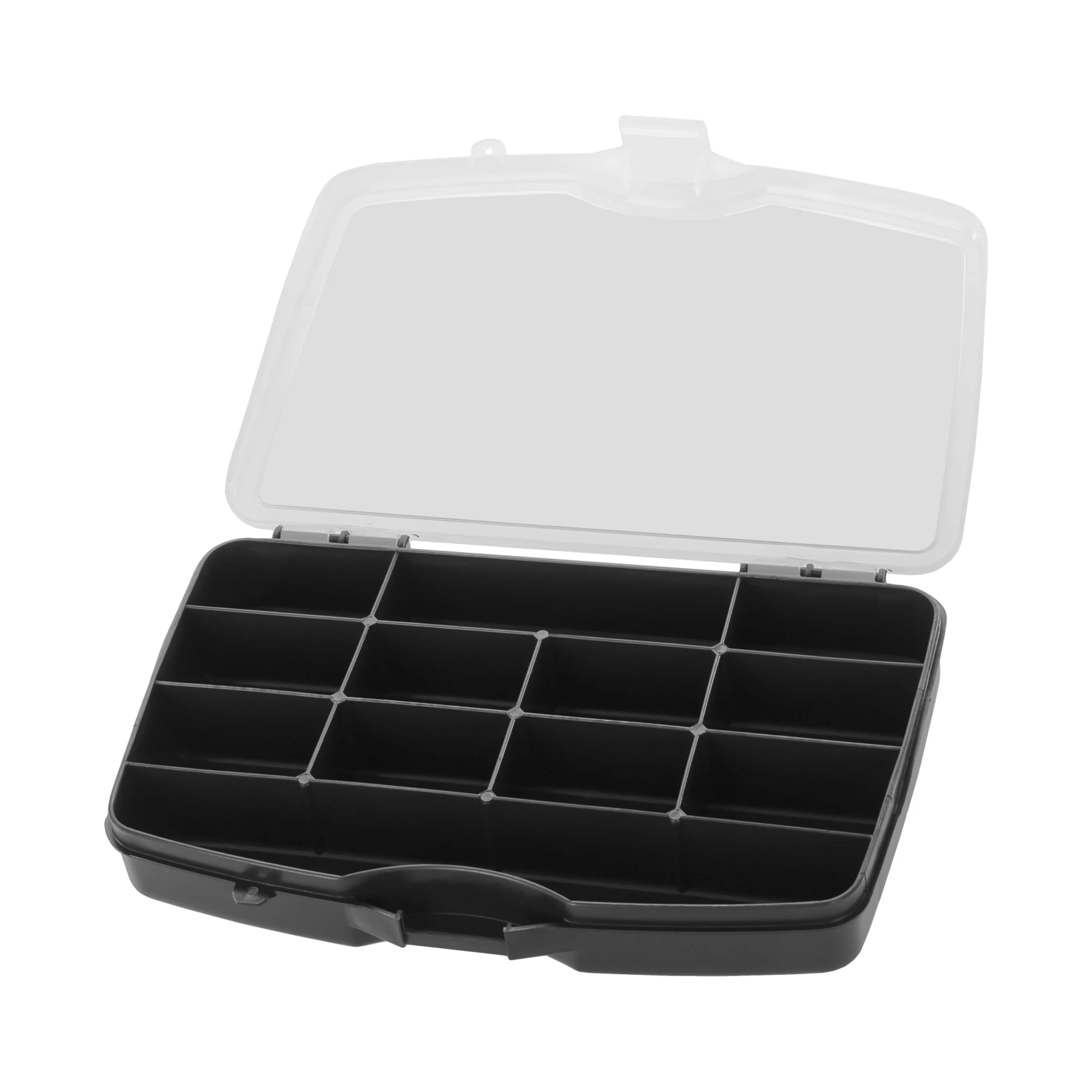 Caja de Almacenamiento Pequeño con 12 Compartimentos Separados. Pack 2 Cajas Organizador y Clasificador, Contenedor de Herramientas, tornillos, arandelas, clavos, tuercas, brocas. tacos, grapas,