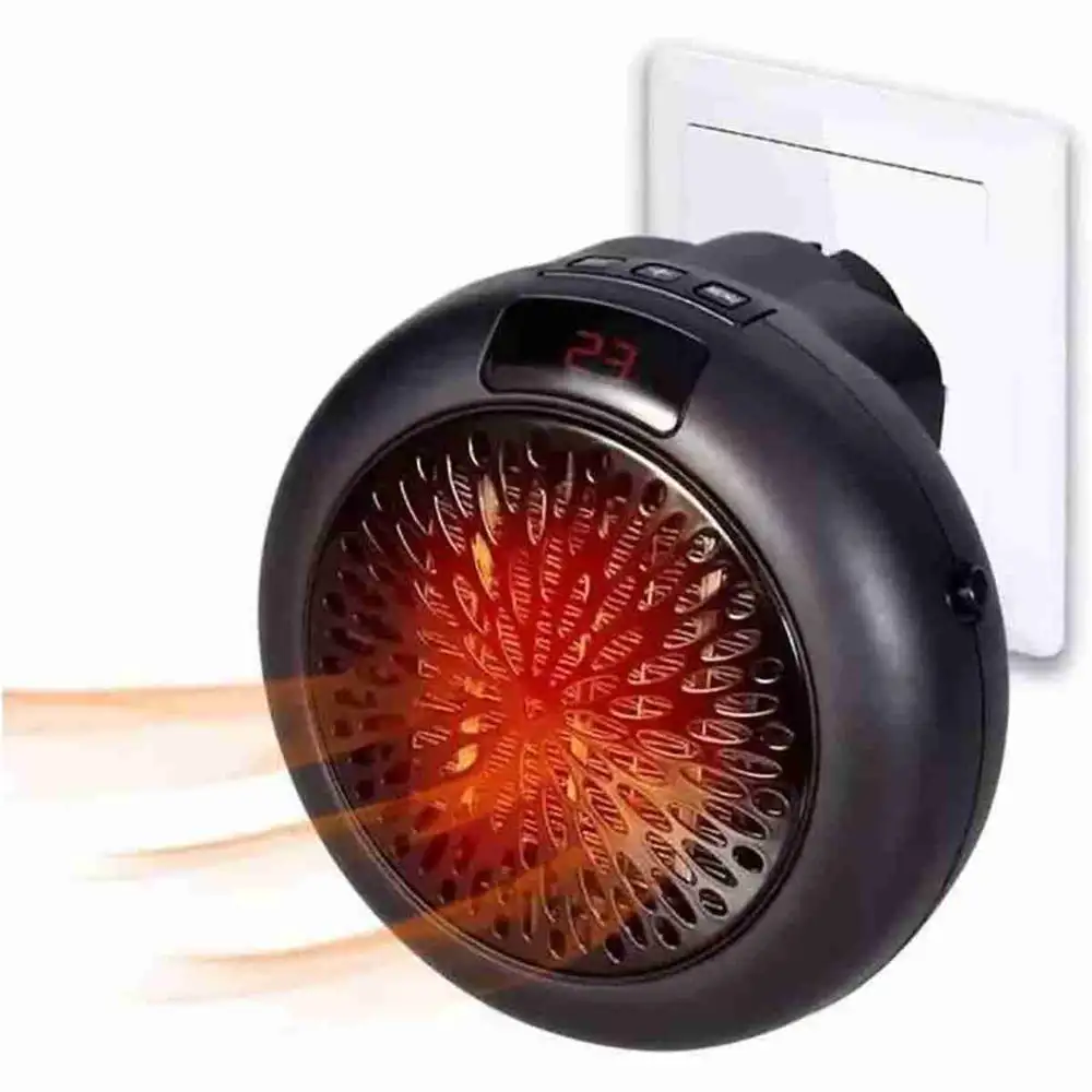 Calefactor Almalux® cerámico eléctrico de enchufe con mando Negro