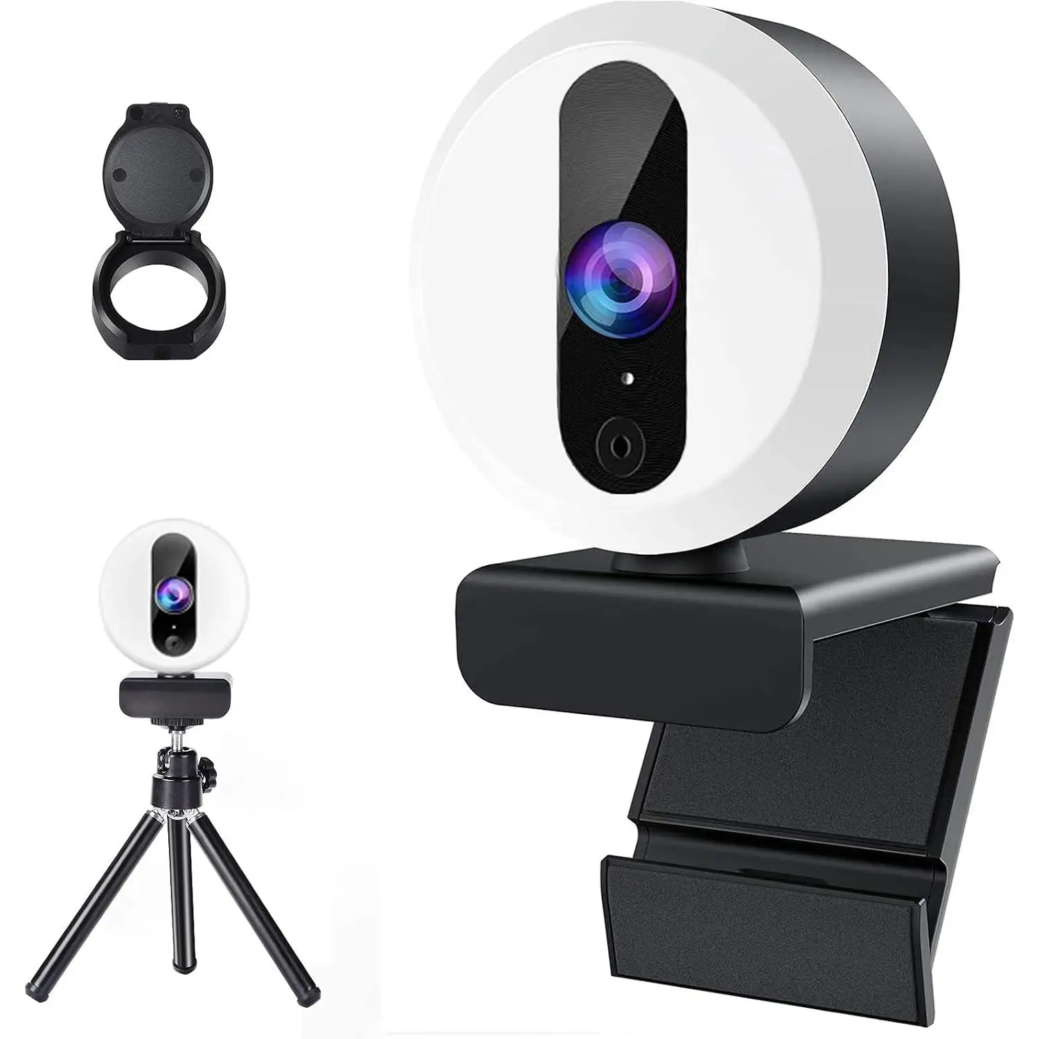 Webcam per PC, Risoluzione Massima 2560x1440 Pixel 2.5K, anche 2K, 1080P FHD Webcam con Microfono, Treppiede e Copertura Privacy, Webcam per PC con Anello Luminoso a Controllo Touch, Fotocamera USB