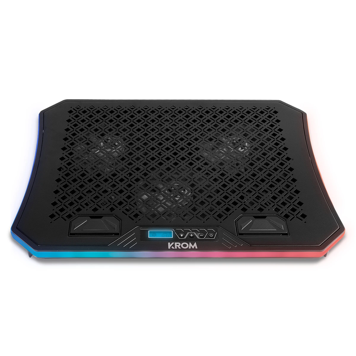 KROM KOOLER -Base Refrigeradora para portátiles hasta 19", 6 Ventiladores, RGB, Soporte para Smartphones, Display LCD y HUB USB, Negro
