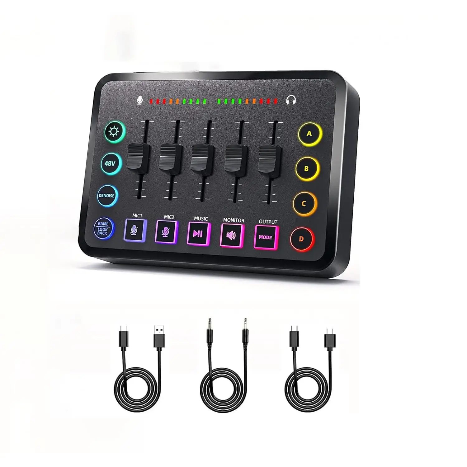 Console di mixaggio audio professionale con effetti sonori – Scheda audio USB per streaming, podcast, gaming e registrazione – Controllo volume indipendente, alimentazione phantom 48V, cancellazione