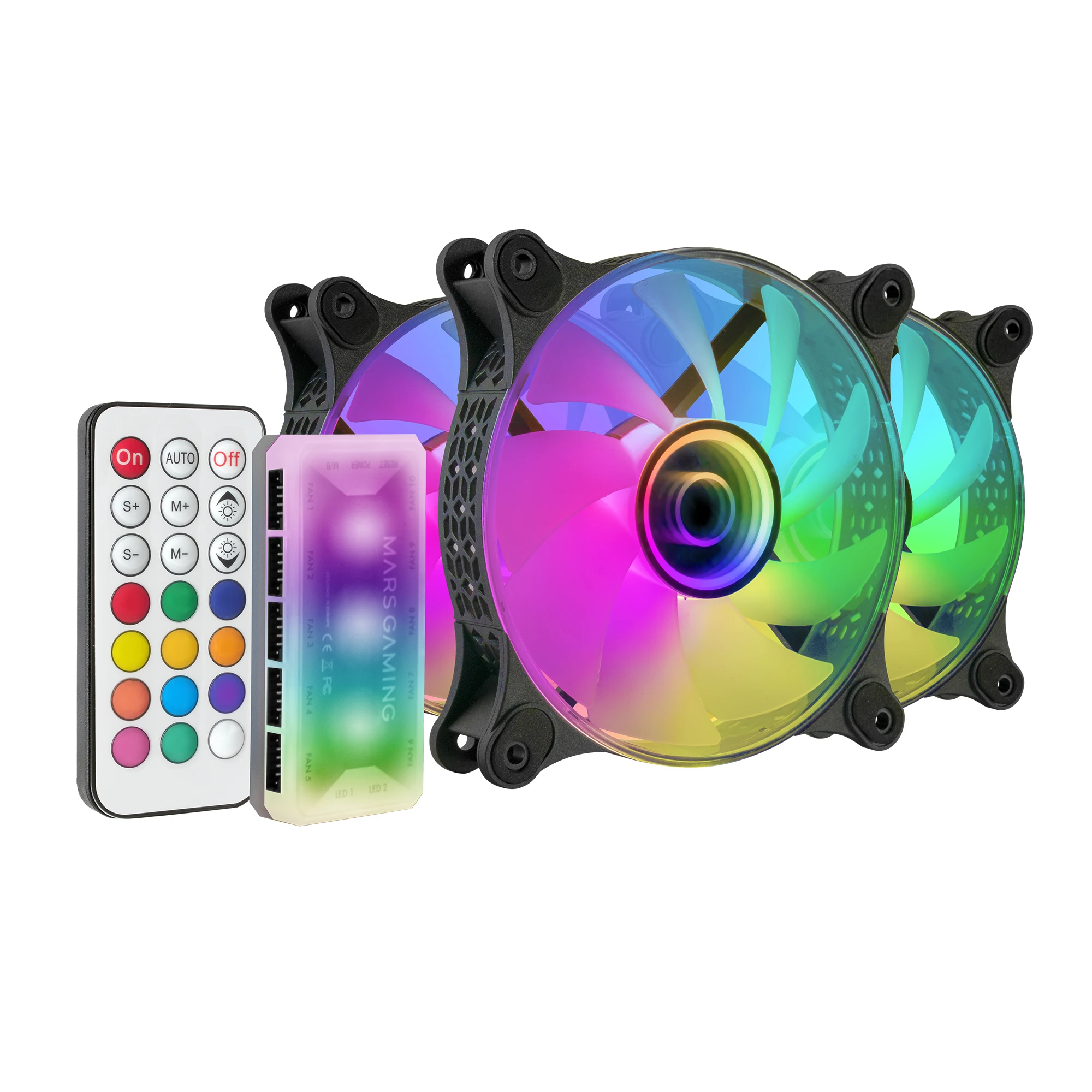 Mars Gaming MF-3DKIT, Kit 3 Ventiladores ARGB 360° 12cm, Espejo Infinito 3D, Sistema Anti-vibraciones, Controlador ARGB, Mando a Distancia RF, Compatibilidad Total, Kit Refrigeración Negro o Blanco