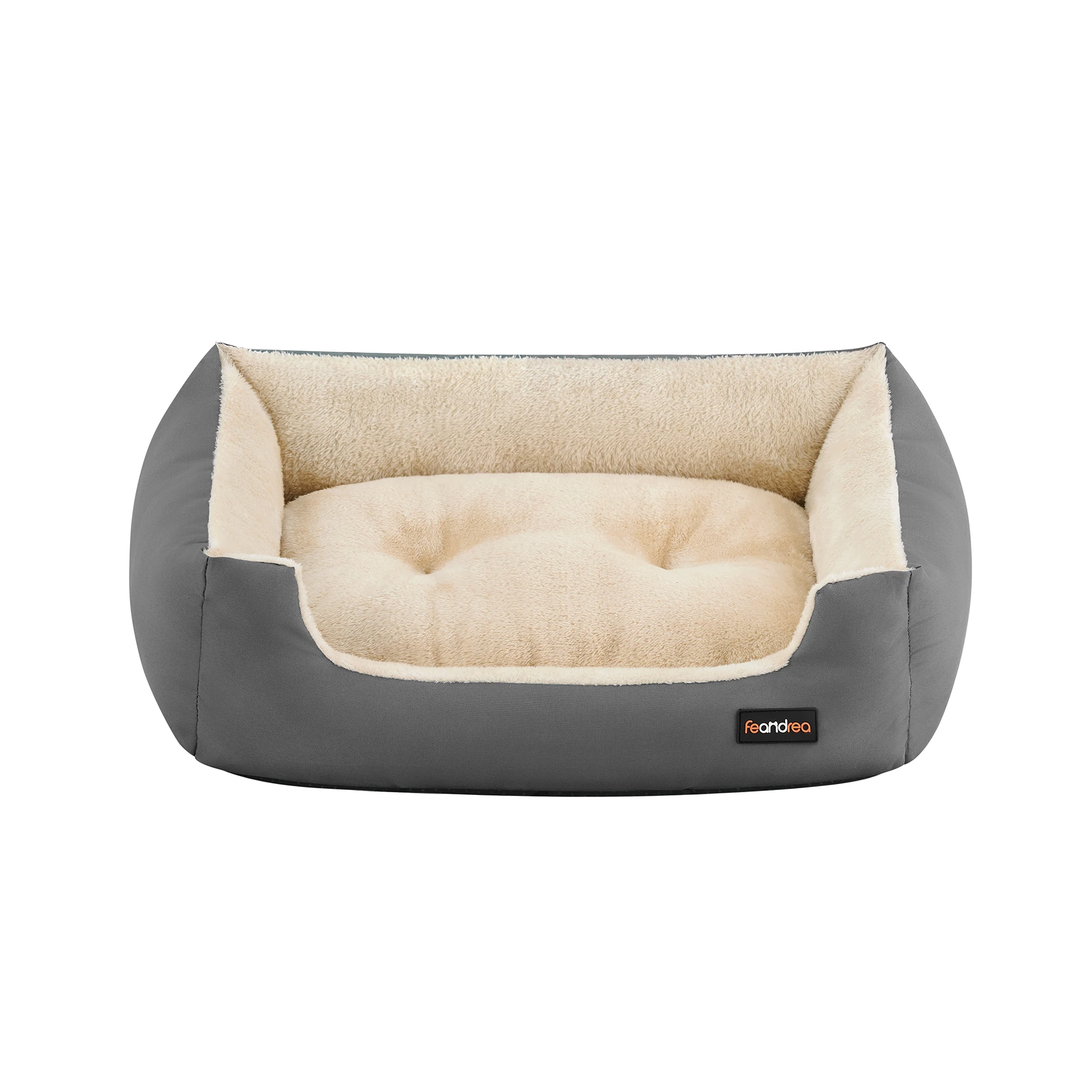 Feandrea Cama para Perros, Sofá Cama para Mascotas, Alfombra Extraíble y Reversible, Bordes Elevados, Base Antideslizante, Talla M, 70 x 55 x 21 cm, Gris Paloma y Beige Arena/Marrón Café y Beige Arena, Regalo de Navidad