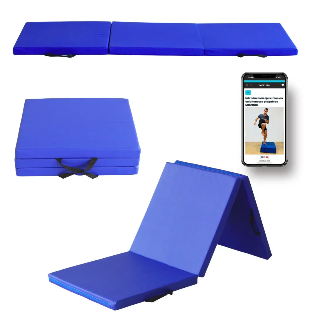 MOZURU brand 180CM X 60CM X 5CM gym-FITNESS folding YOGA mat, multifunctional anti-slip blue COLOR includes free training PLAN