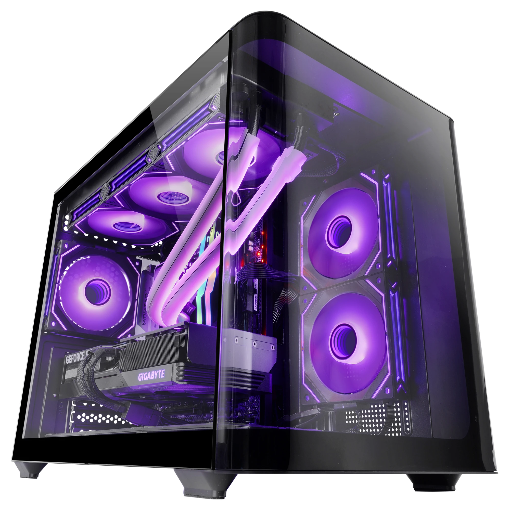 Mars Gaming MC-FUSIONM, Caja Gaming Micro-ATX, Ventana Lateral y Frontal Curvo de Cristal Templado Continuo, Minitorre PC Doble Cámara, Soporte Refrigeración Líquida, Espacio Interno Optimizado, Torre