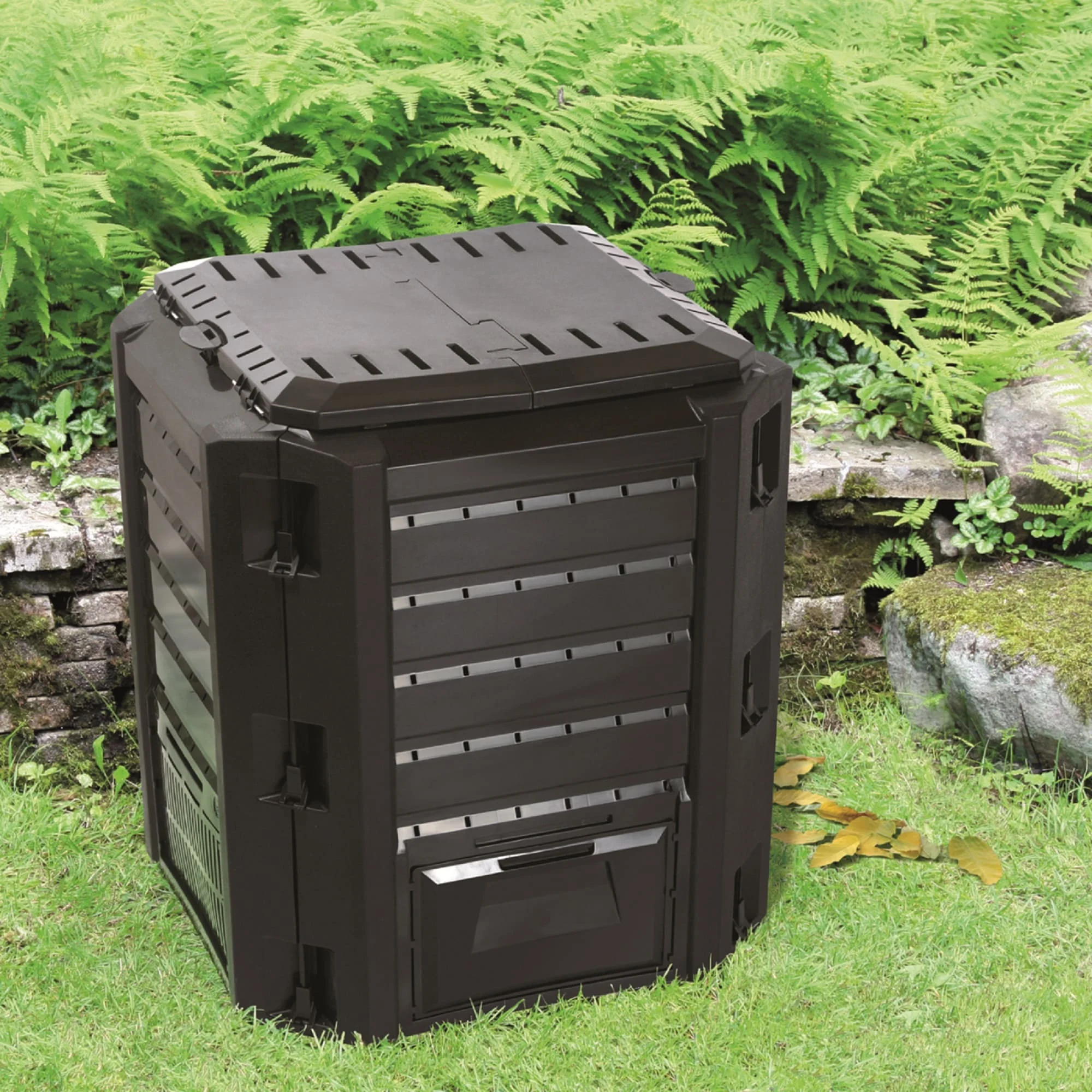 KG KITGARDEN - Compostador de Jardín con Capacidad de 380L, Eco Friendly, 82.6x71.9x71.9cm, Negro