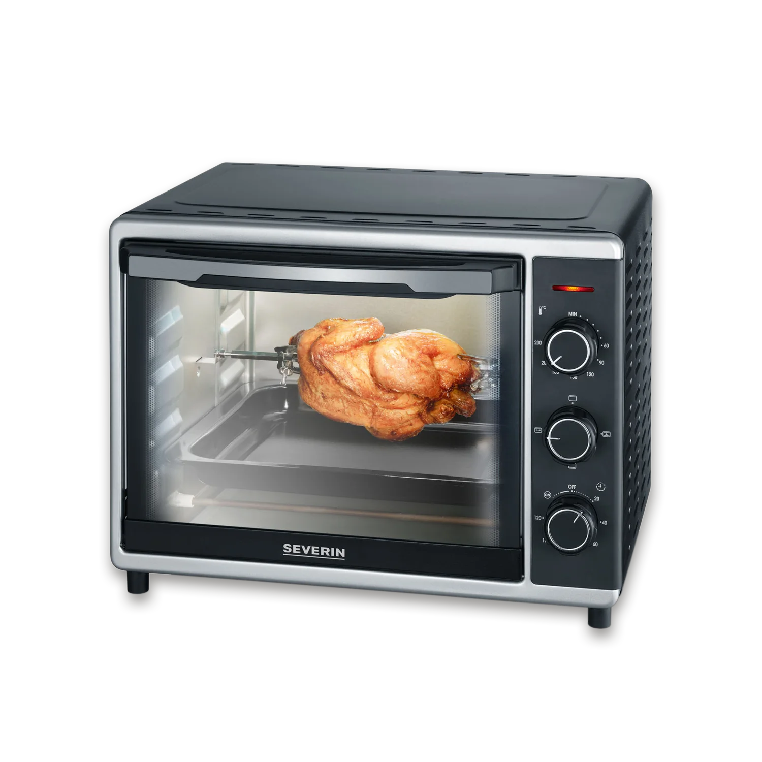 SEVERIN Convection Function Toaster Oven, mini grill and Collect Toaster Oven, Small Oven with 1 Roast Tray and Rotating Roaster, 1600 W, 30 L, Black, 2056