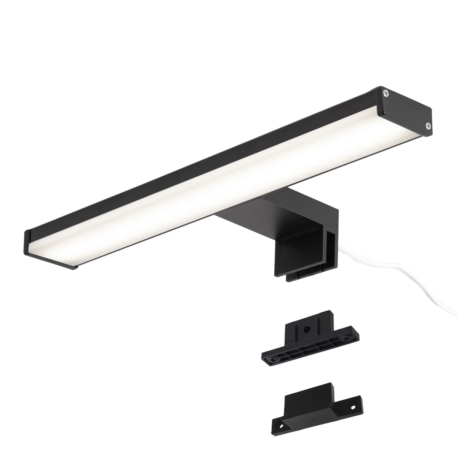 ALPINALUZ LED Wall Lamp 8W 30cm for Bathroom, available in matte black or chrome, features a modern aluminum design, IP44 protection, and neutral white light (4000K) for mirrors and furniture.